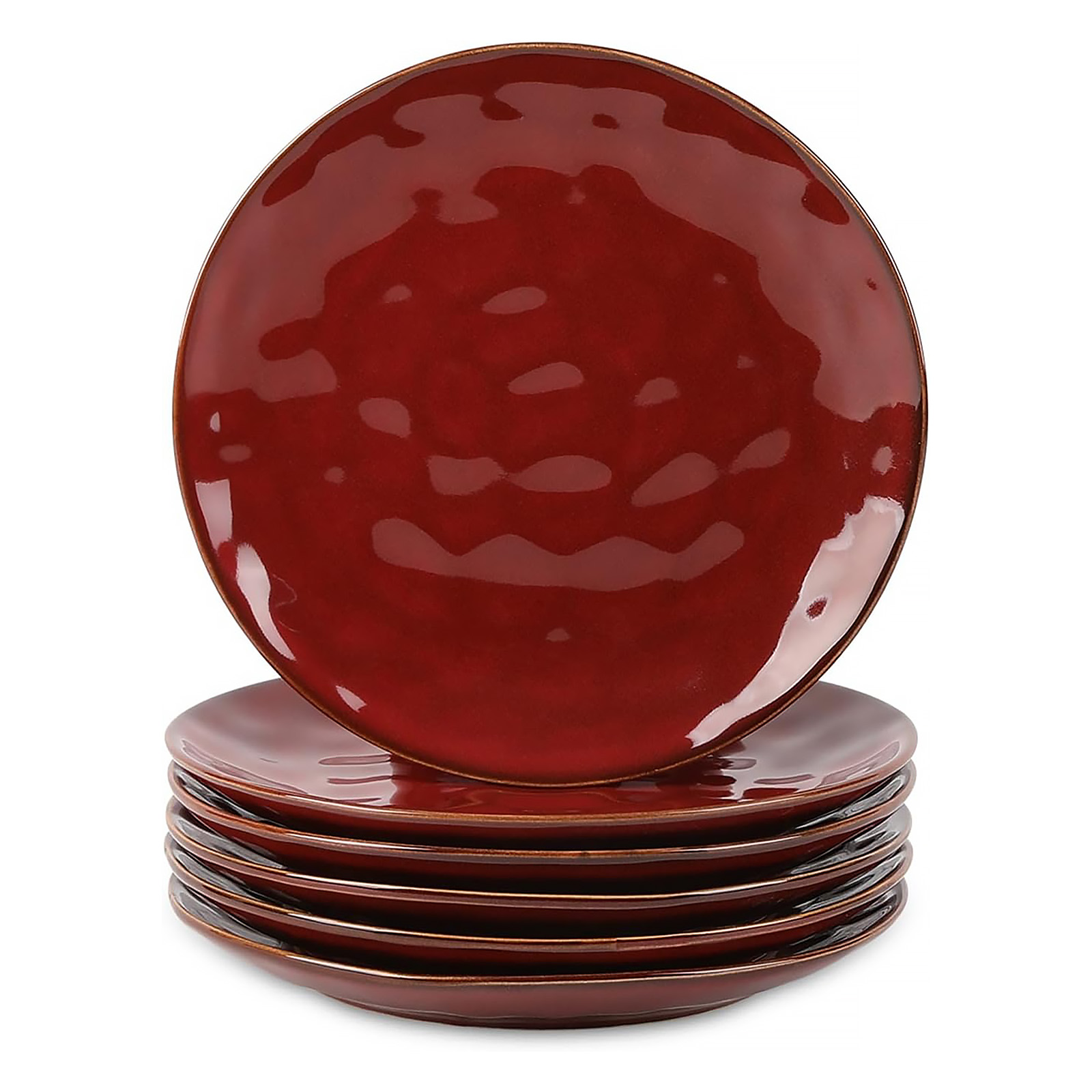 vicrays Ceramic Dessert Salad Plates, 8 Inch, Set of 6, (Cherry Red)