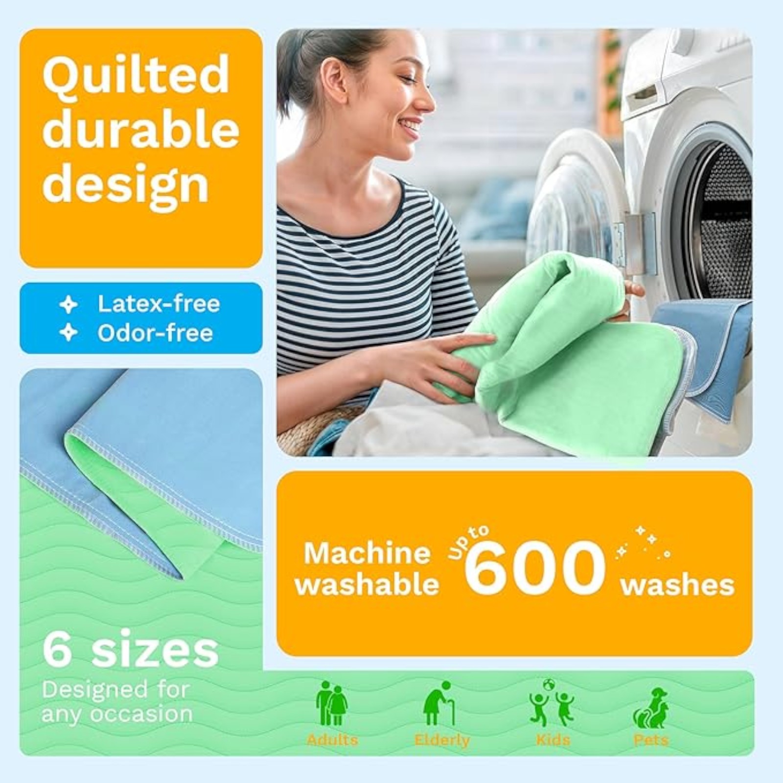 GREEN LIFESTYLE® Washable Underpads - Heavy Absorbency Reusable Bedwetting Incontinence Pads for Kids, Adults, Elderly, and Pets - Toddler Mattress Pads for Bed, Sofa, Floor (Pack of 4 - 34x36)