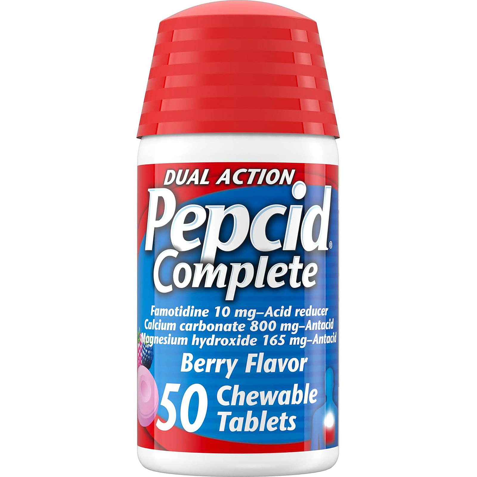 Pepcid Complete Acid Reducer + Antacid Chewable Tablets, Berry Flavor, 50 ct