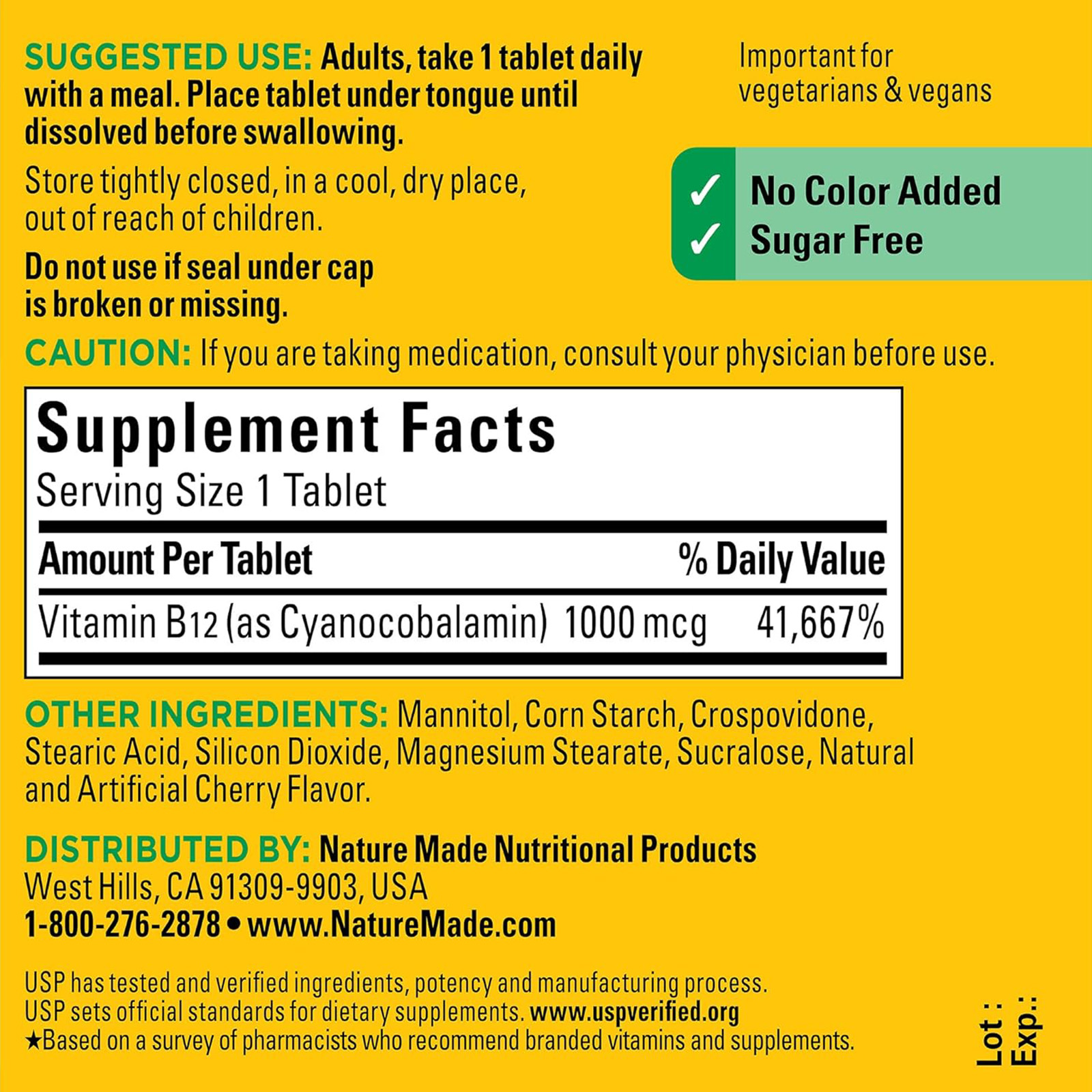 Nature Made Vitamin B12 1000 mcg, 150 Sugar Free Fast Dissolve Tablets_Exp 08/2026
