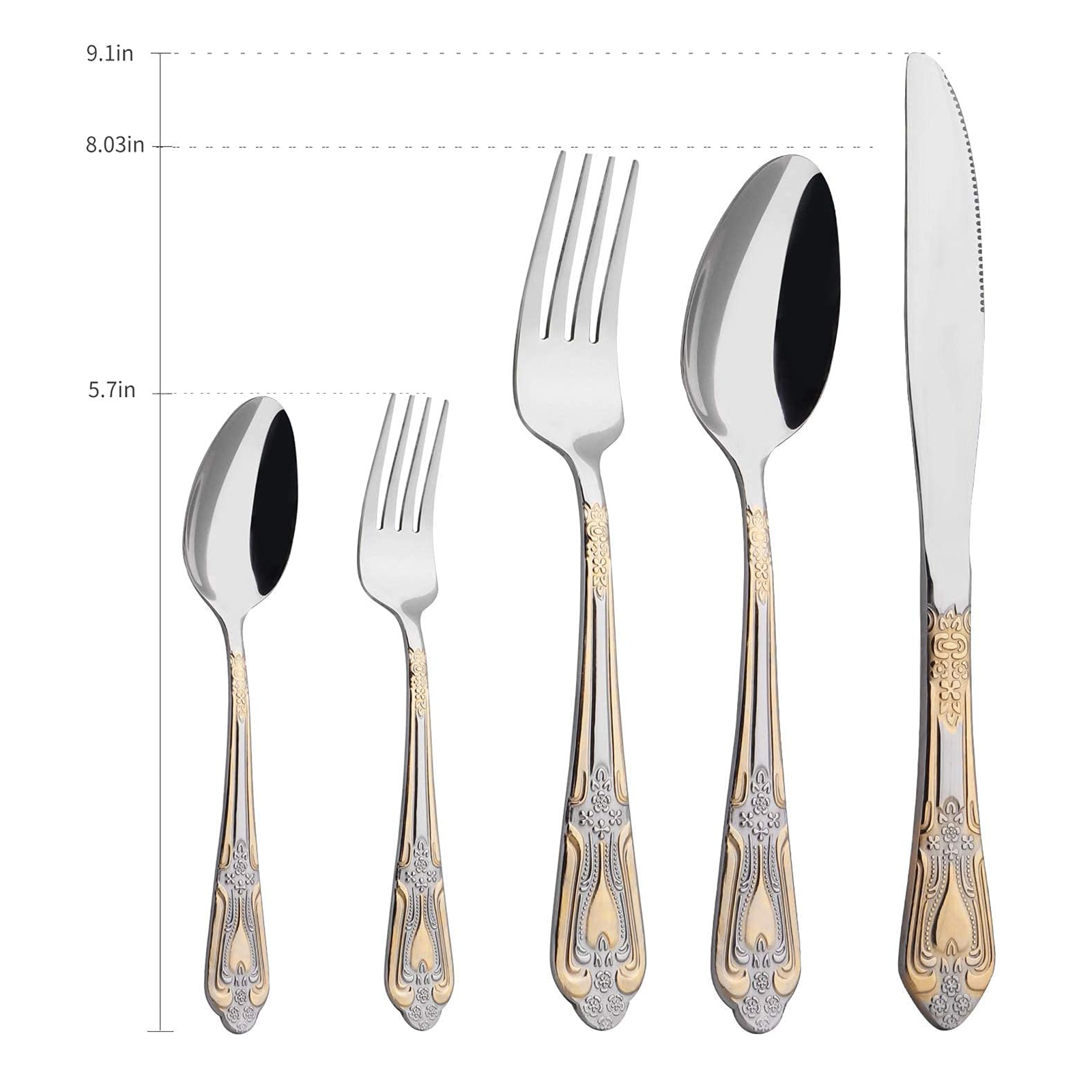 Silverware Set Limited Edition – 20 Piece Flatware Set – Cutlery Set for 4 – Silver Tableware Set w/Gold Accents – Great for Family Gatherings & Daily Use – Spoons, Knives, Teaspoons, Forks(Medallion)