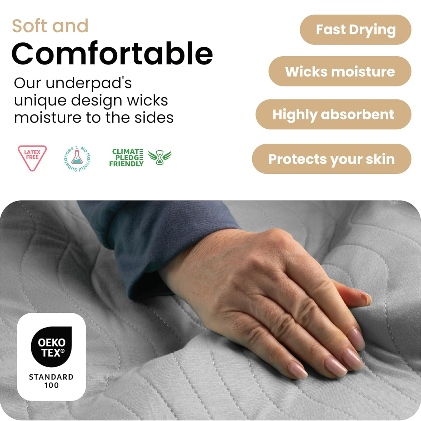 IMPROVIA® Washable Underpads 34"x36", Heavy Absorbency, 4-Pack (Gray & White)