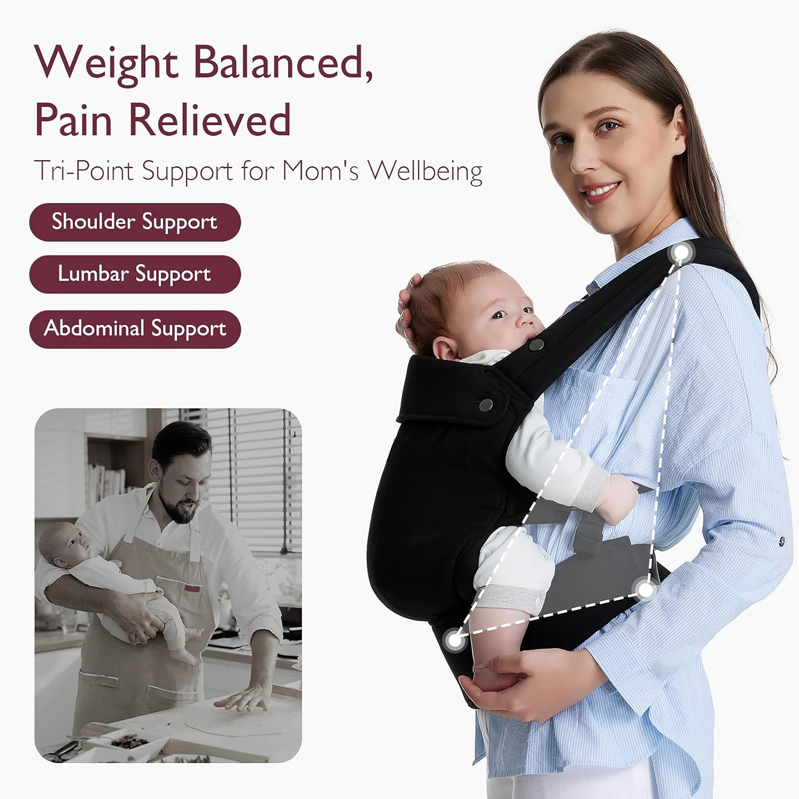 Momcozy Baby Carrier: Ergonomic, Lightweight (3-24M), Lumbar Support, Black