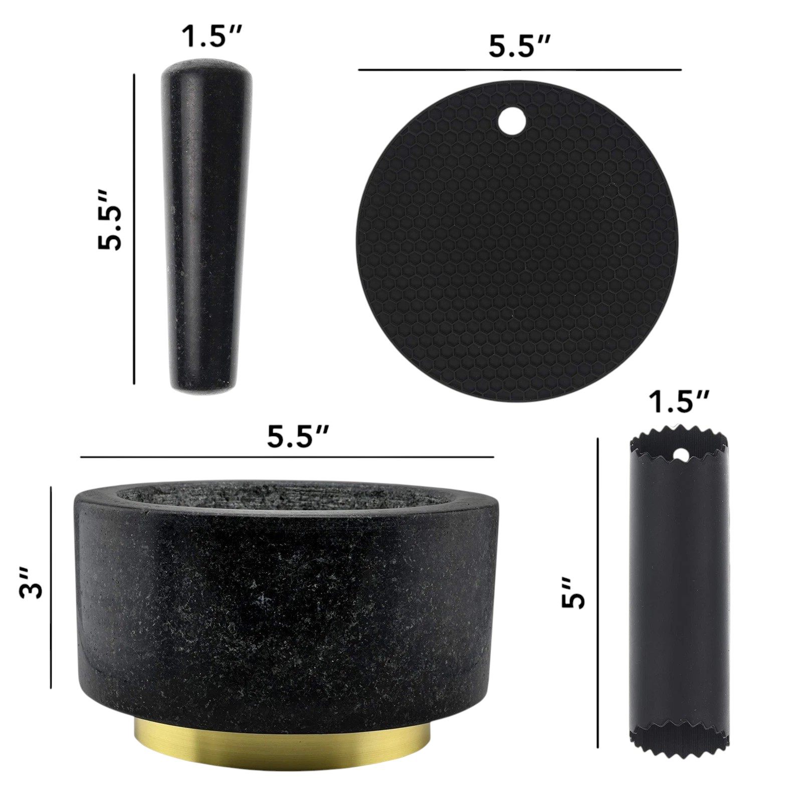 Mortar and Pestle Set 100% Natural Heavy Granite 5.5 inch 2 Cups Capacity