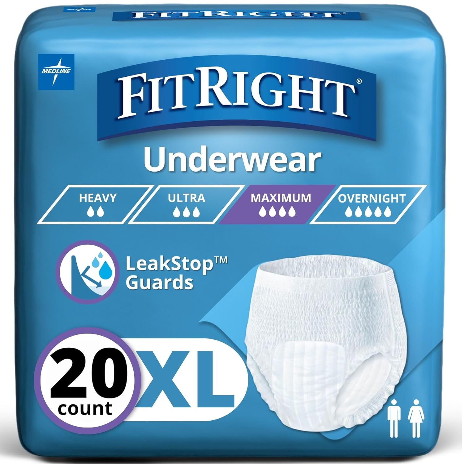 FitRight Super Protective Incontinence Underwear, Maximum Absorbency, XL, 56 to 68", 20 Count
