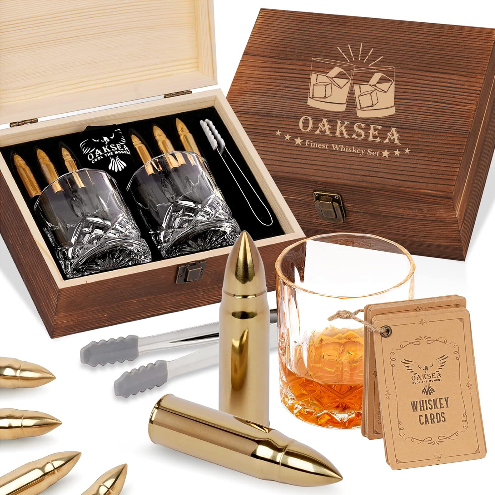 Gifts for Men Dad Husband, Father's Day Anniversary Birthday Gifts for Him Boyfriend, Stainless Steel Whiskey Glasses and Whiskey Stones Set, Cool Burbon Scotch Cocktail Set Gifts