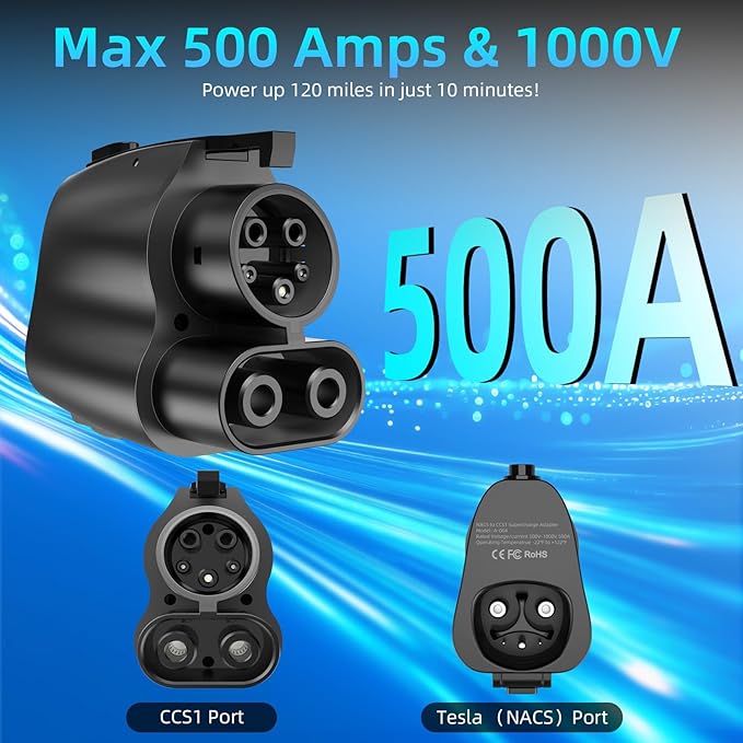 NACS to CCS Adapter,Tesla to CCS1 Supercharger Adapter 500A 1000V Fast Charger for V3/V4 DC Charging Stations, Compatible with Ford, GM, Rivia (CCS1-1Kv-Black)