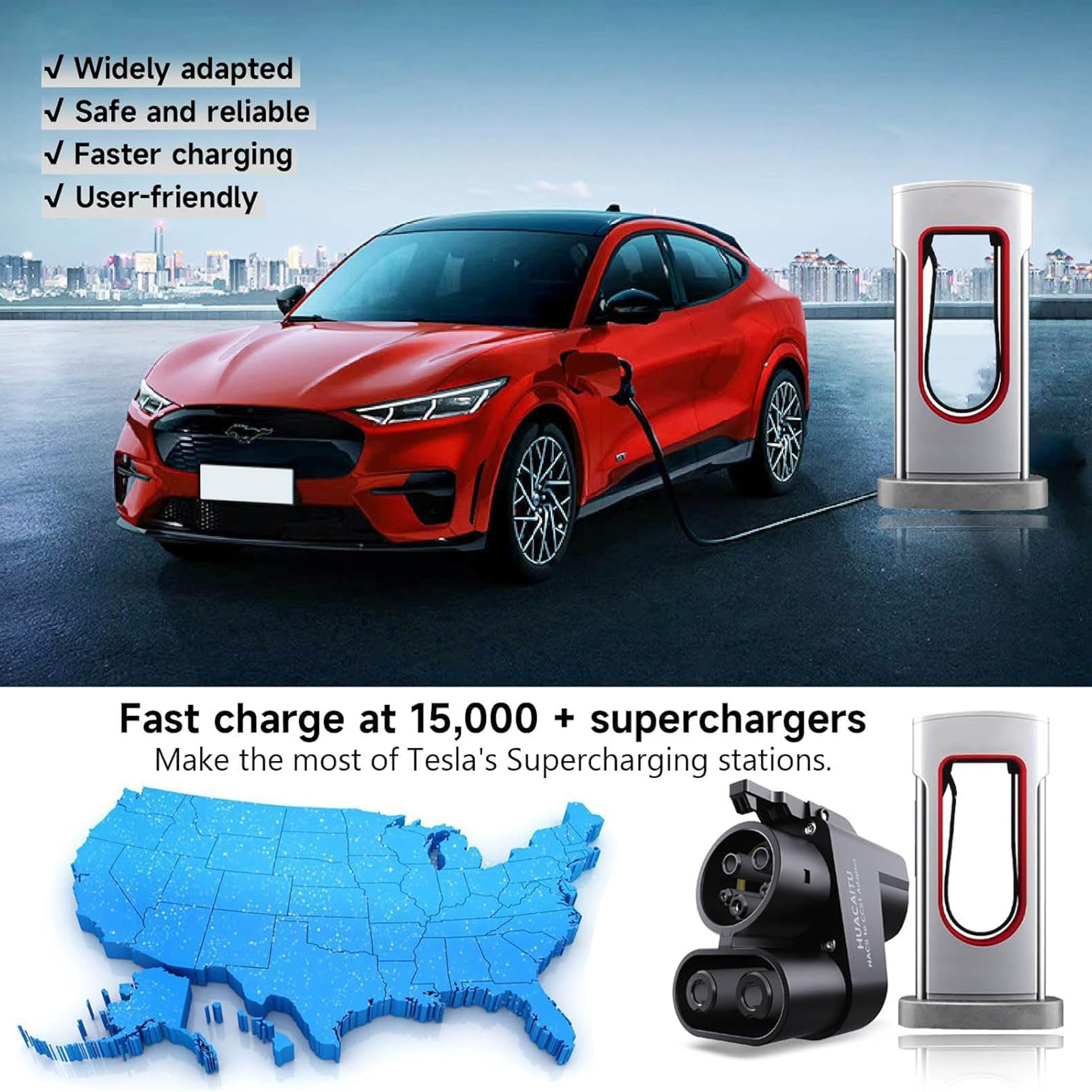 Tesla Supercharger NACS to CCS1 Charger Adapter, Max 500A 1000V Fast Charge All EVs