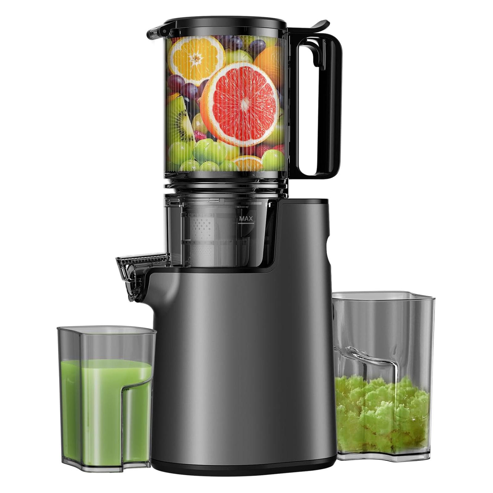 LQZ Cold Press Juicer, Masticating Juicer with 5.4" Wide Feed Chute, 350w Slow Juicer Machines Fit Whole Vegetables and Fruits with High Juice Yield, Easy to Clean (Black)