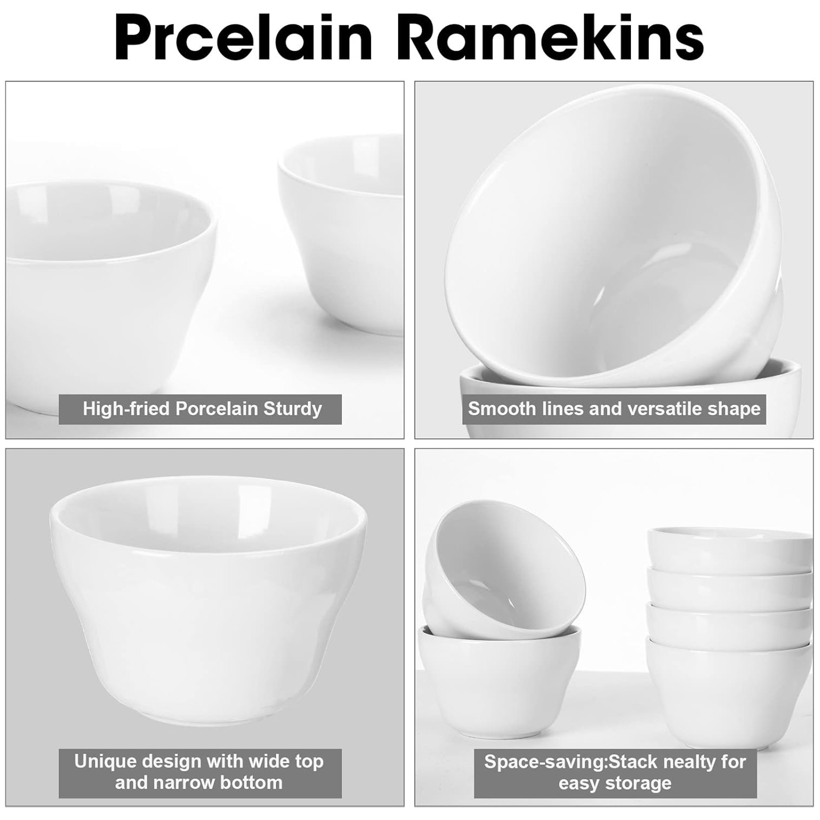 Patelai 18 Pack 8 oz Porcelain Bowls Porcelain Broth Cups, Small Dessert Bowls, Soup and Dip Bowls for Ice Cream, Desserts, Soups, Side Dishes, Salads, Cereal, Rice Microwave Dishwasher Safe, White