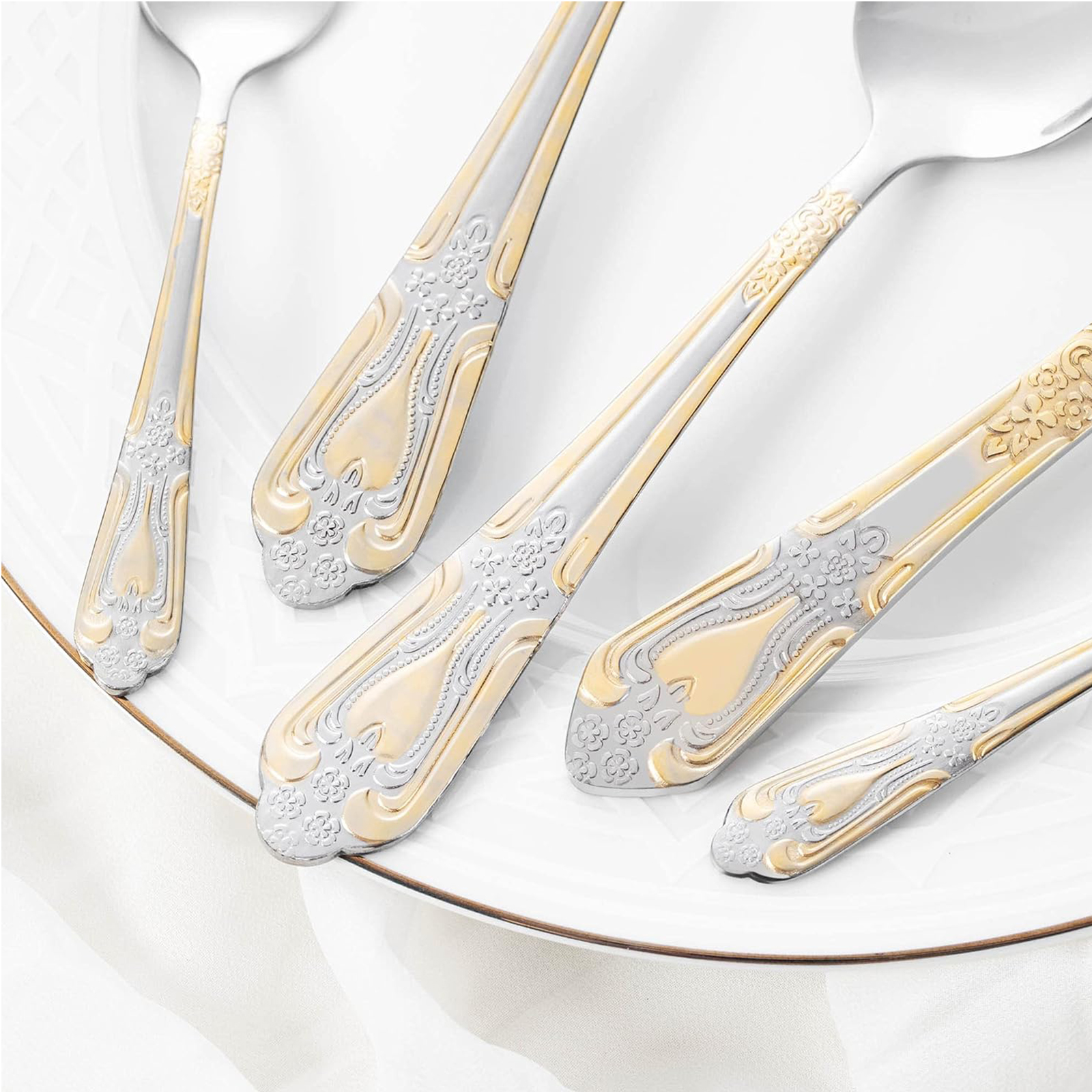 Silverware Set Limited Edition – 20 Piece Flatware Set – Cutlery Set for 4 – Silver Tableware Set w/Gold Accents – Great for Family Gatherings & Daily Use – Spoons, Knives, Teaspoons, Forks(Medallion)