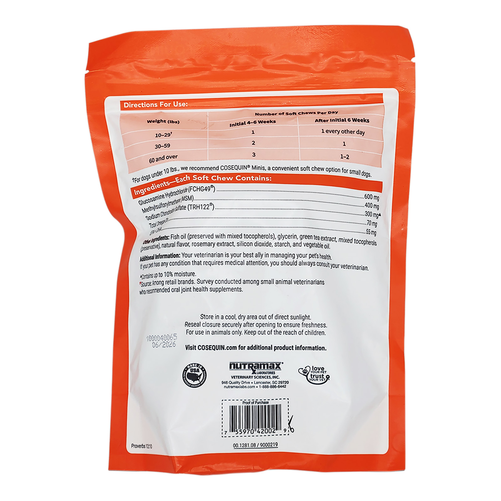 Nutramax Cosequin Joint Health Supplement for Dogs - with Glucosamine, Chondroitin, MSM, and Omega-3s, 120 Soft Chews