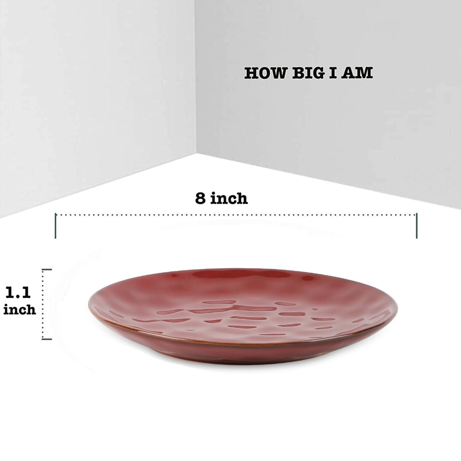 vicrays Ceramic Dessert Salad Plates, 8 Inch, Set of 6, (Cherry Red)