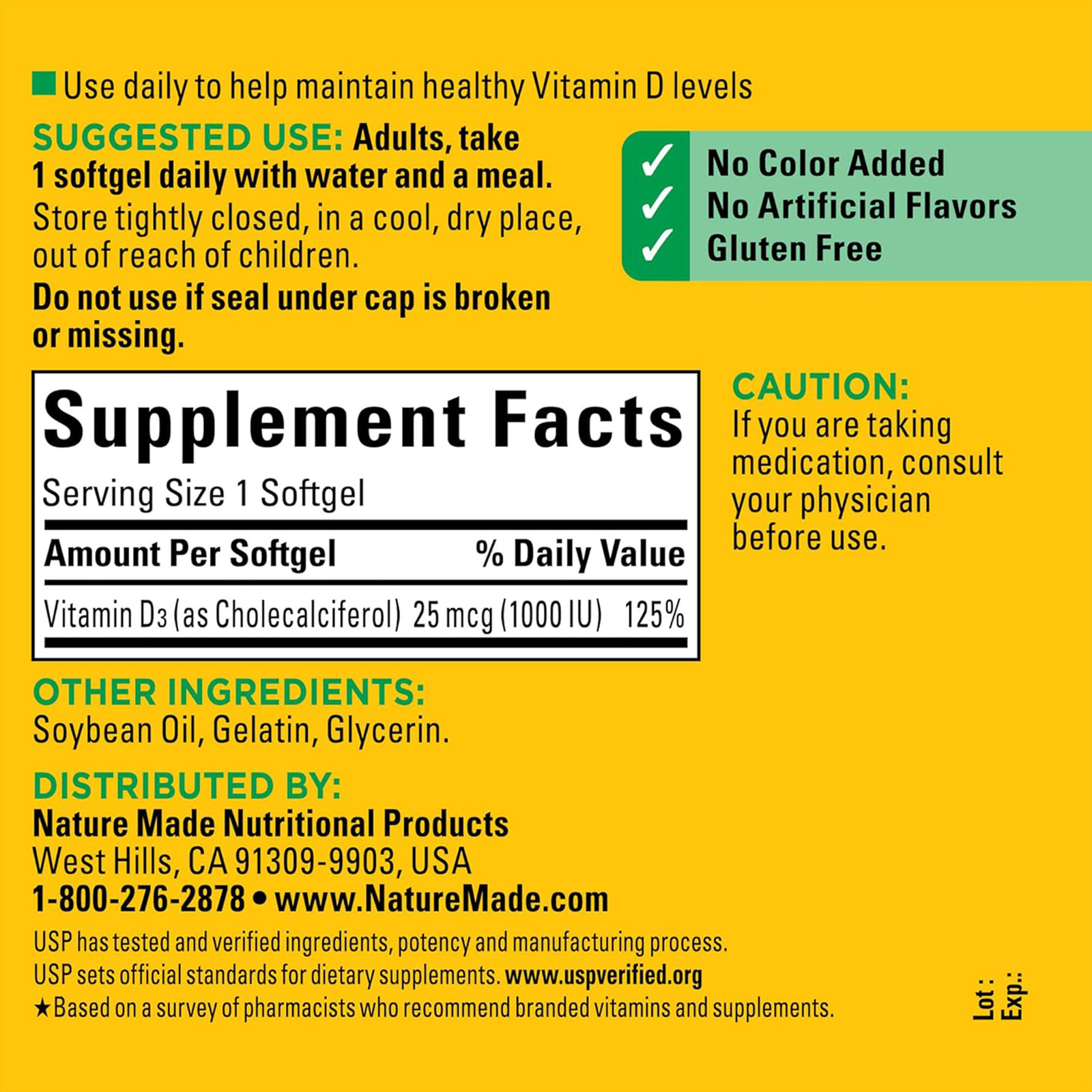 Nature Made Vitamin D3 1000 IU (25 mcg), Vitamin D Supplement, 300 Softgels