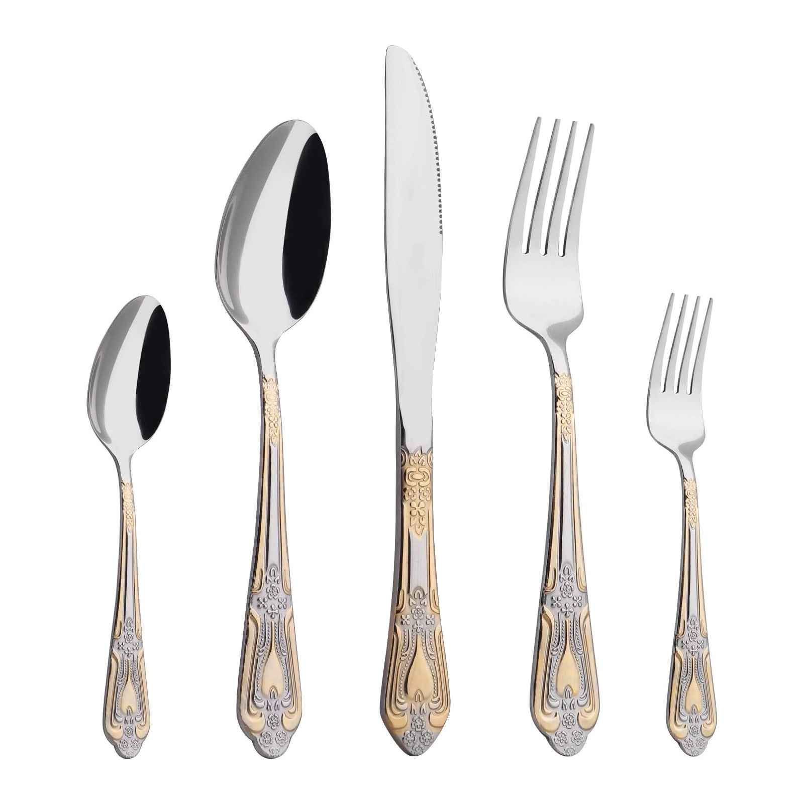 Silverware Set Limited Edition – 20 Piece Flatware Set – Cutlery Set for 4 – Silver Tableware Set w/Gold Accents – Great for Family Gatherings & Daily Use – Spoons, Knives, Teaspoons, Forks(Medallion)