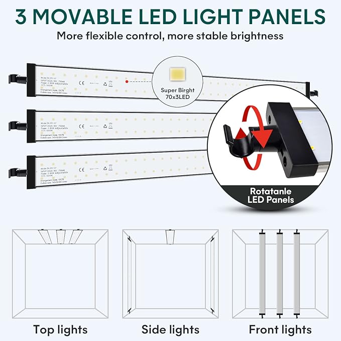 Professional Daguerre 32"x32" Light Box for Product Photography, Large Photo Studio with 3 Stepless Dimming Lights Panels, 210 LED Beads, and 6 Color Backdrops, Perfect Photo Booth Shooting Tent Kit
