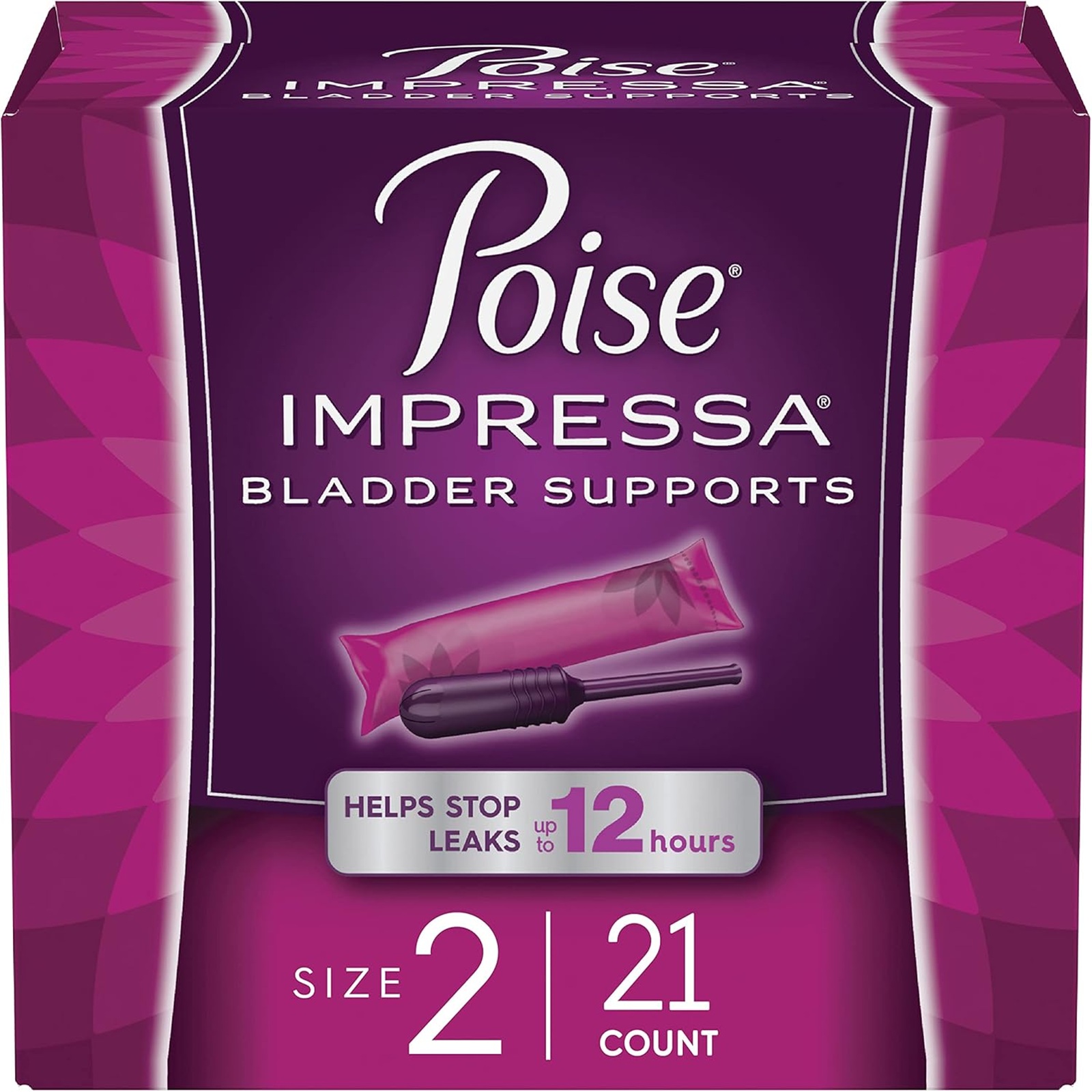 Poise Impressa Incontinence Bladder Support for Women, Bladder Control, Size 2, 21 Count (Packaging May Vary)