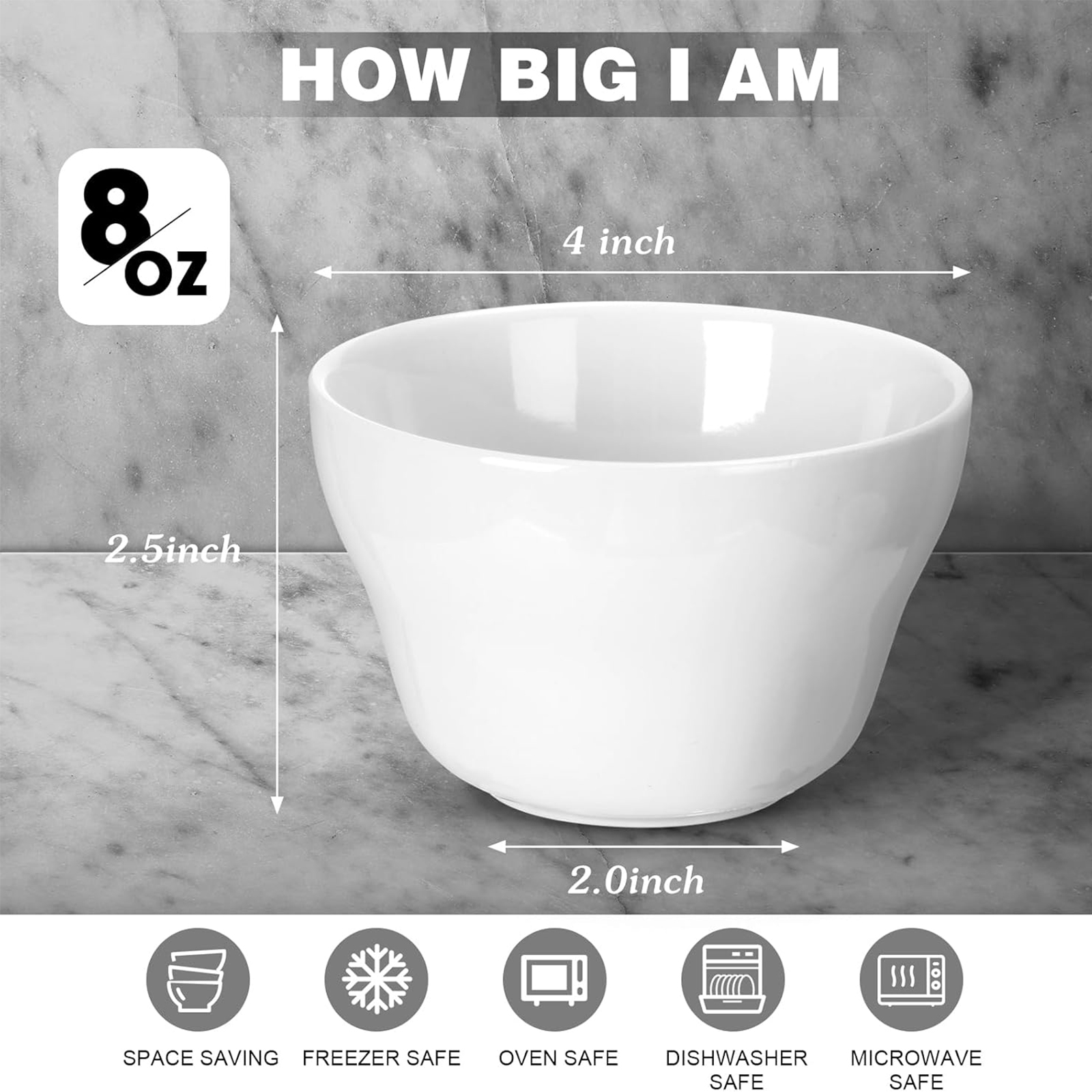 Patelai 18 Pack 8 oz Porcelain Bowls Porcelain Broth Cups, Small Dessert Bowls, Soup and Dip Bowls for Ice Cream, Desserts, Soups, Side Dishes, Salads, Cereal, Rice Microwave Dishwasher Safe, White