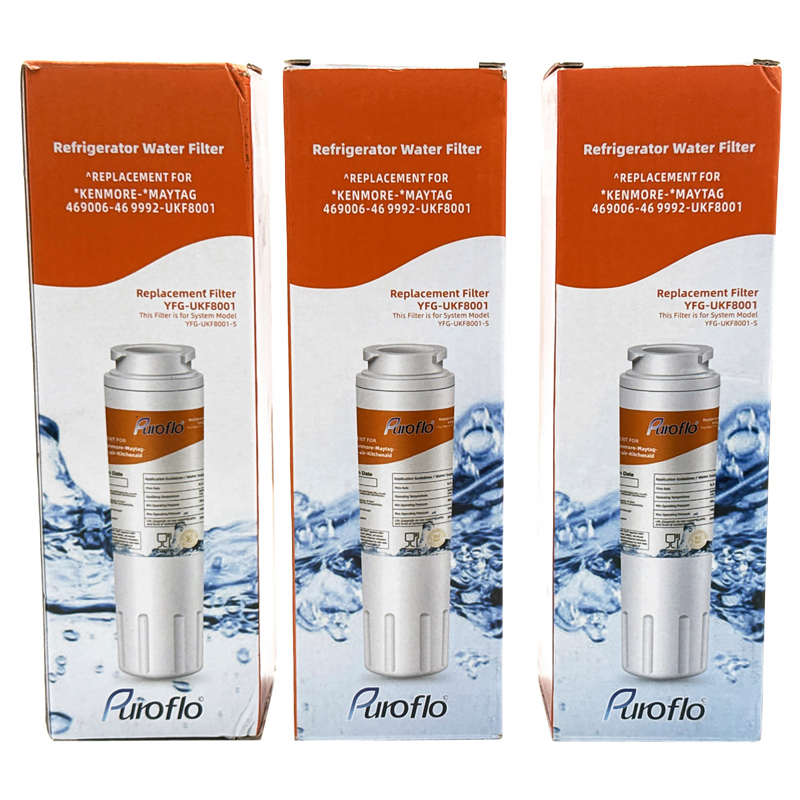 PUROFLO UKF8001 Compatible with Whirlpool EDR4RXD1, 4396395, Maytag UKF8001, UKF8001AXX, EveryDrop Refrigerator Water Filter 4, RFC0900A, UKF8001AXX-200, UKF8001P, 469006, PUR, Puriclean II - 3 Pack