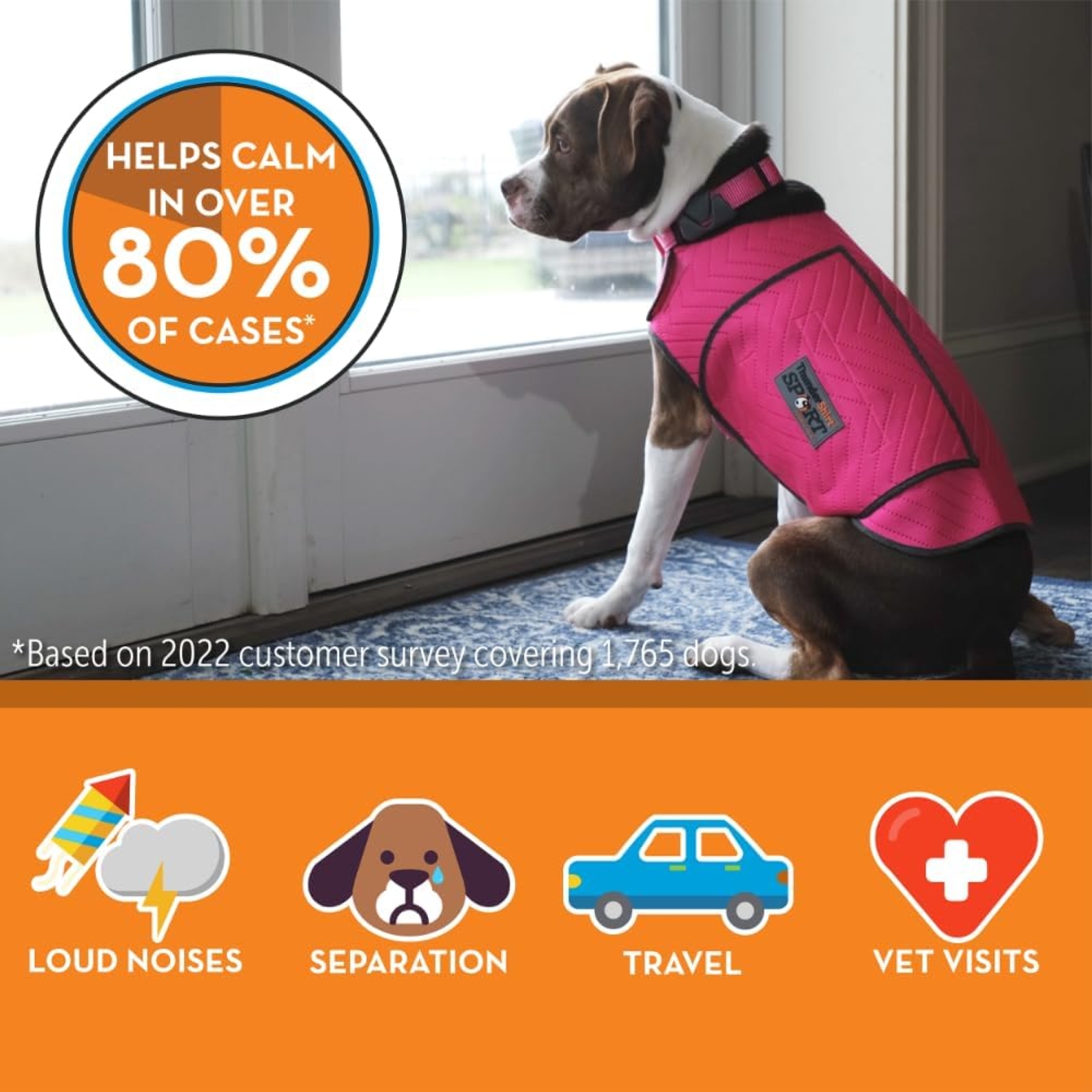 ThunderShirt for Dogs, X Small, Fuchsia Sport - Dog Anxiety Relief Calming Vest