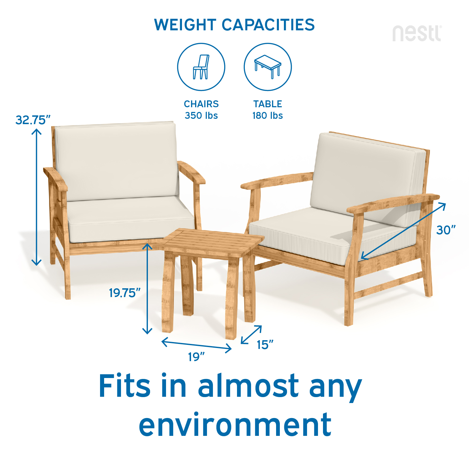 3 Piece Patio Bistro Furniture Wood Conversation Set