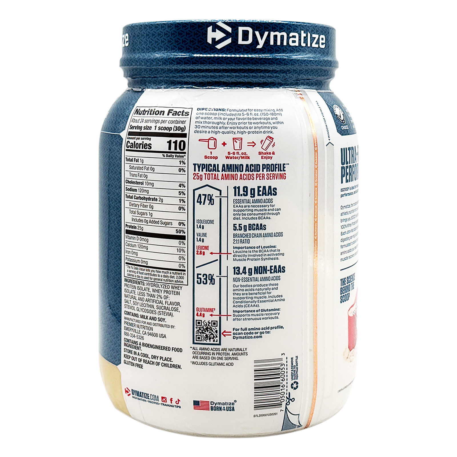 Dymatize ISO100 Hydrolyzed Protein Powder, 100% Whey Isolate Protein, 25g of Protein, 5.5g BCAAs, Gluten Free, Fast Absorbing, Easy Digesting, Gourmet Vanilla, 24 Servings