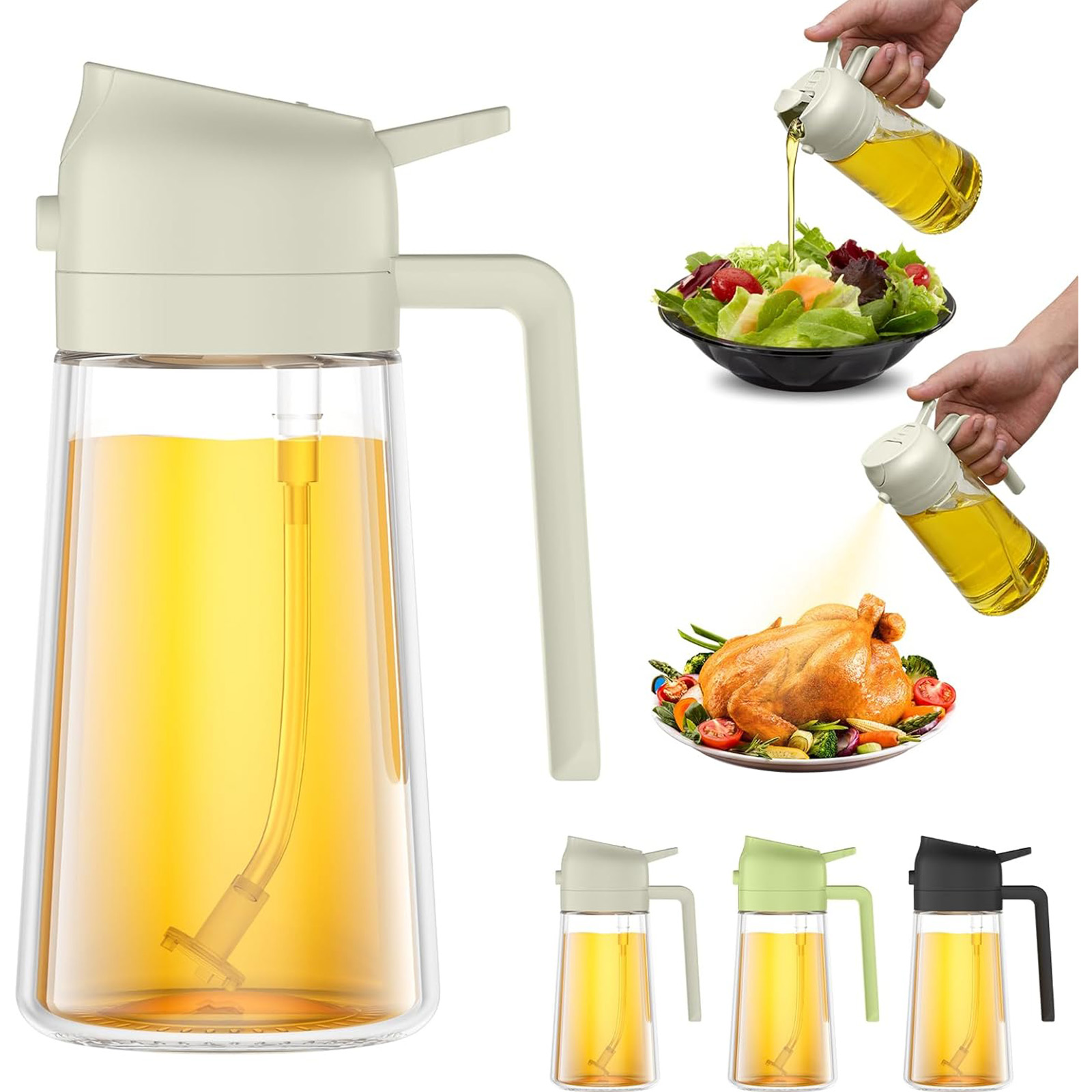PUZMUG Oil Dispenser for Kitchen, 2 in 1 Olive Oil Dispenser Bottle 17oz(White)