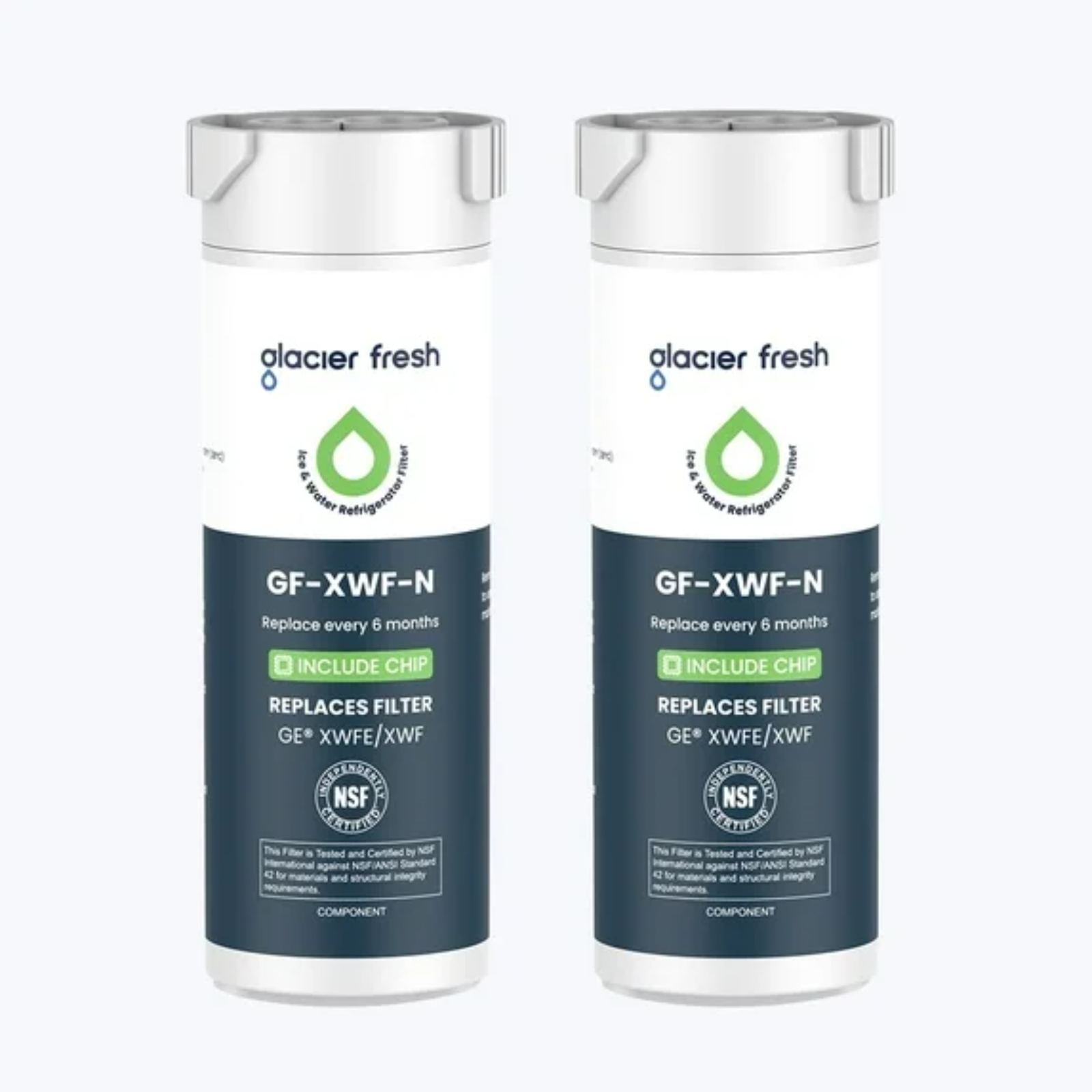 GLACIER FRESH Water Filter Compatible with XWFE (Built-in CHIP), Replacement for GE XWFE, XWF Refrigerator Water Filter NSF/ANSI 42 Certification Pack of 2