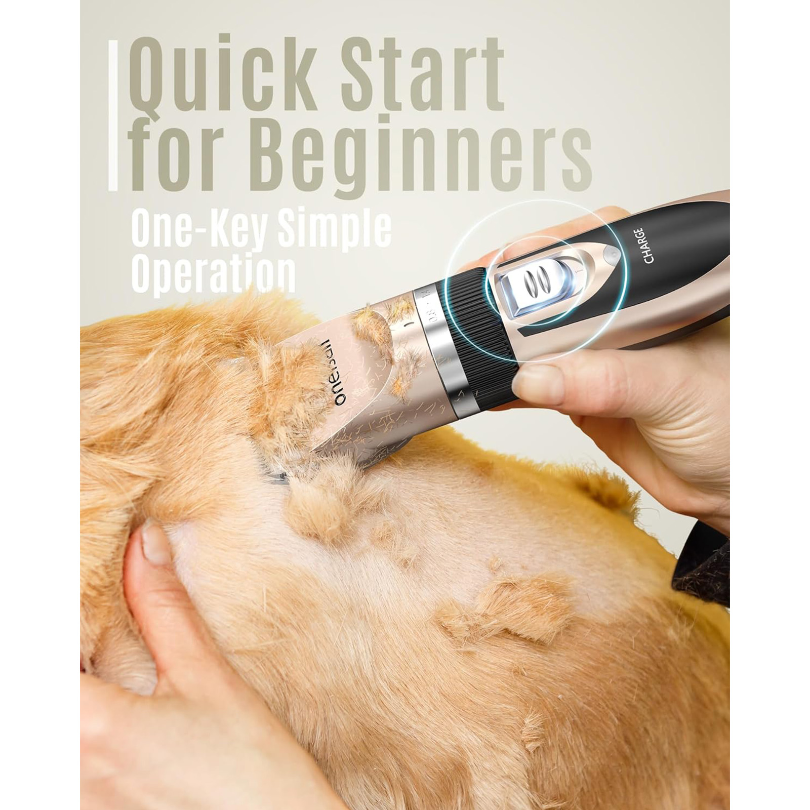 oneisall Dog Clipper Low Noise, Dog Grooming Kit with Rechargeable, Dog Shaver Cordless Electric Quiet Hair Clipper Set for Dog Cats Pets（Gold）