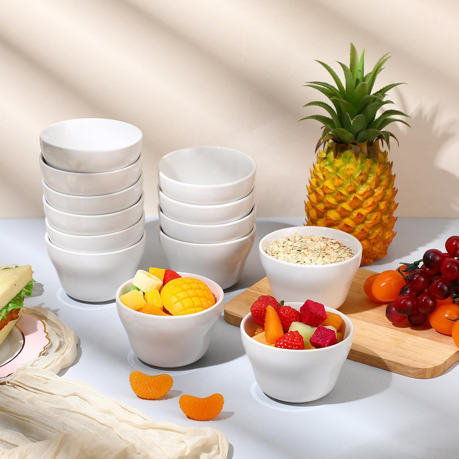 Patelai 18 Pack 8 oz Porcelain Bowls Porcelain Broth Cups, Small Dessert Bowls, Soup and Dip Bowls for Ice Cream, Desserts, Soups, Side Dishes, Salads, Cereal, Rice Microwave Dishwasher Safe, White