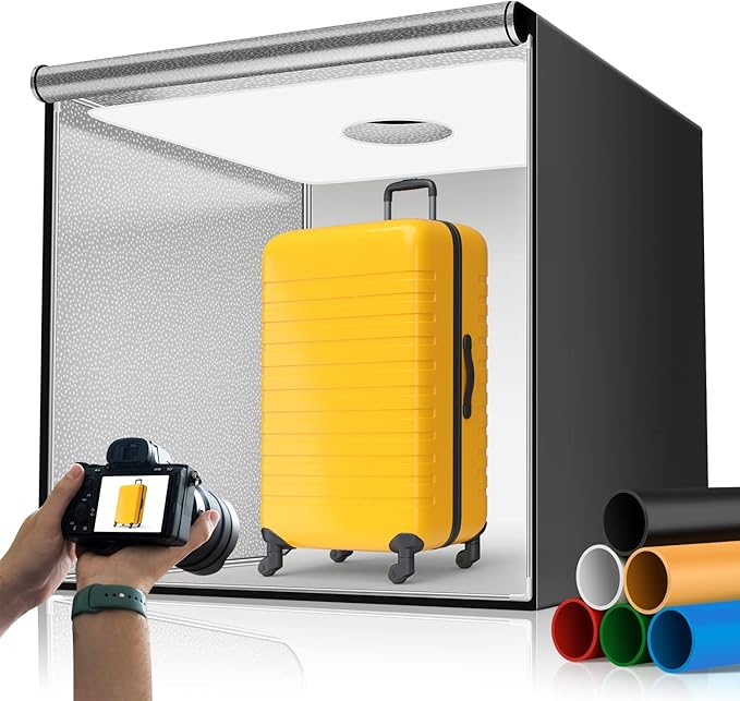 Professional Daguerre 32"x32" Light Box for Product Photography, Large Photo Studio with 3 Stepless Dimming Lights Panels, 210 LED Beads, and 6 Color Backdrops, Perfect Photo Booth Shooting Tent Kit