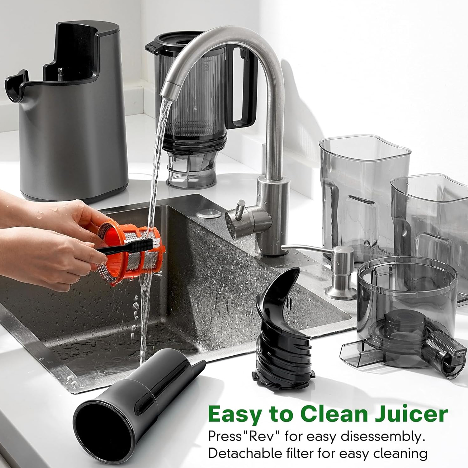 LQZ Cold Press Juicer, Masticating Juicer with 5.4" Wide Feed Chute, 350w Slow Juicer Machines Fit Whole Vegetables and Fruits with High Juice Yield, Easy to Clean (Black)