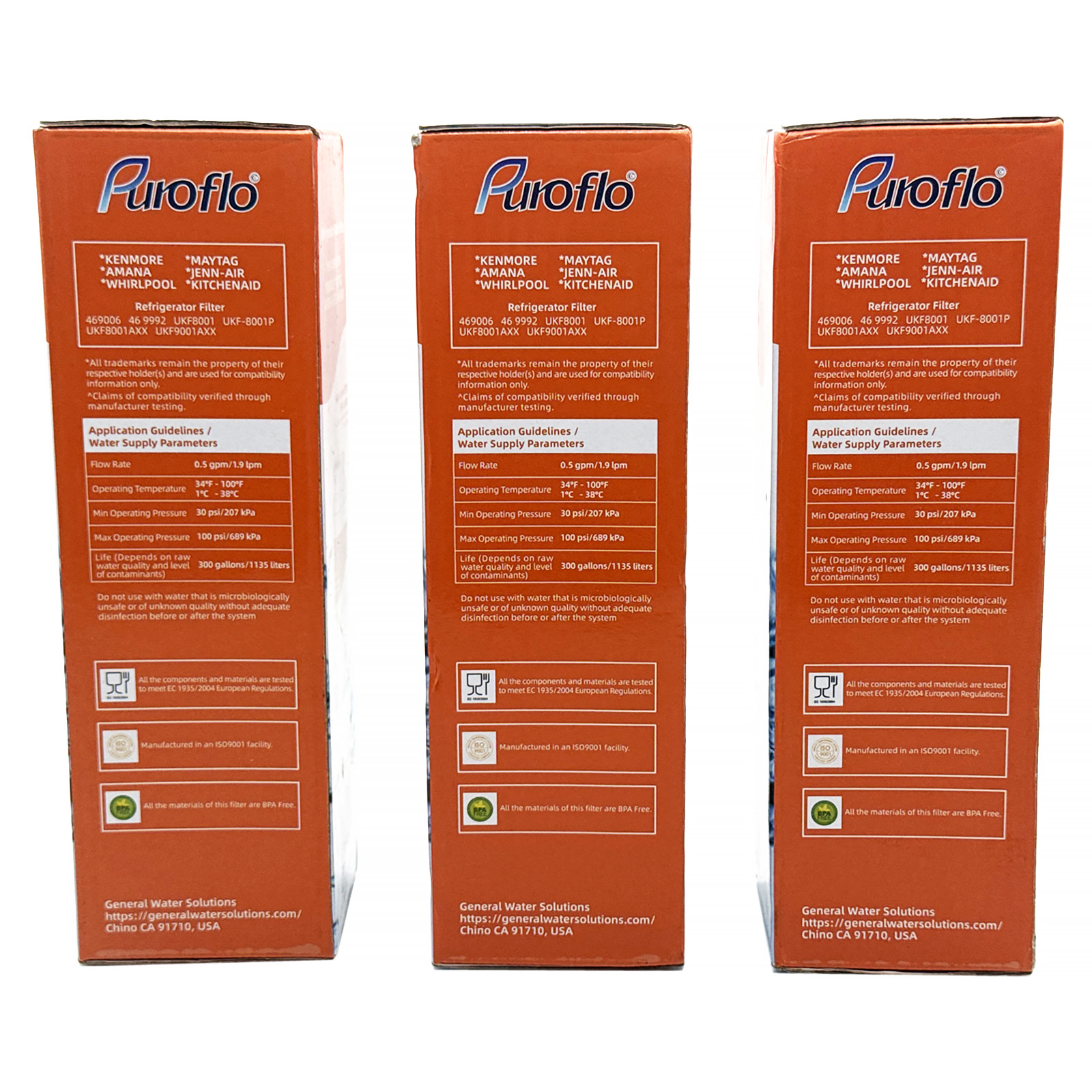 PUROFLO UKF8001 Compatible with Whirlpool EDR4RXD1, 4396395, Maytag UKF8001, UKF8001AXX, EveryDrop Refrigerator Water Filter 4, RFC0900A, UKF8001AXX-200, UKF8001P, 469006, PUR, Puriclean II - 3 Pack