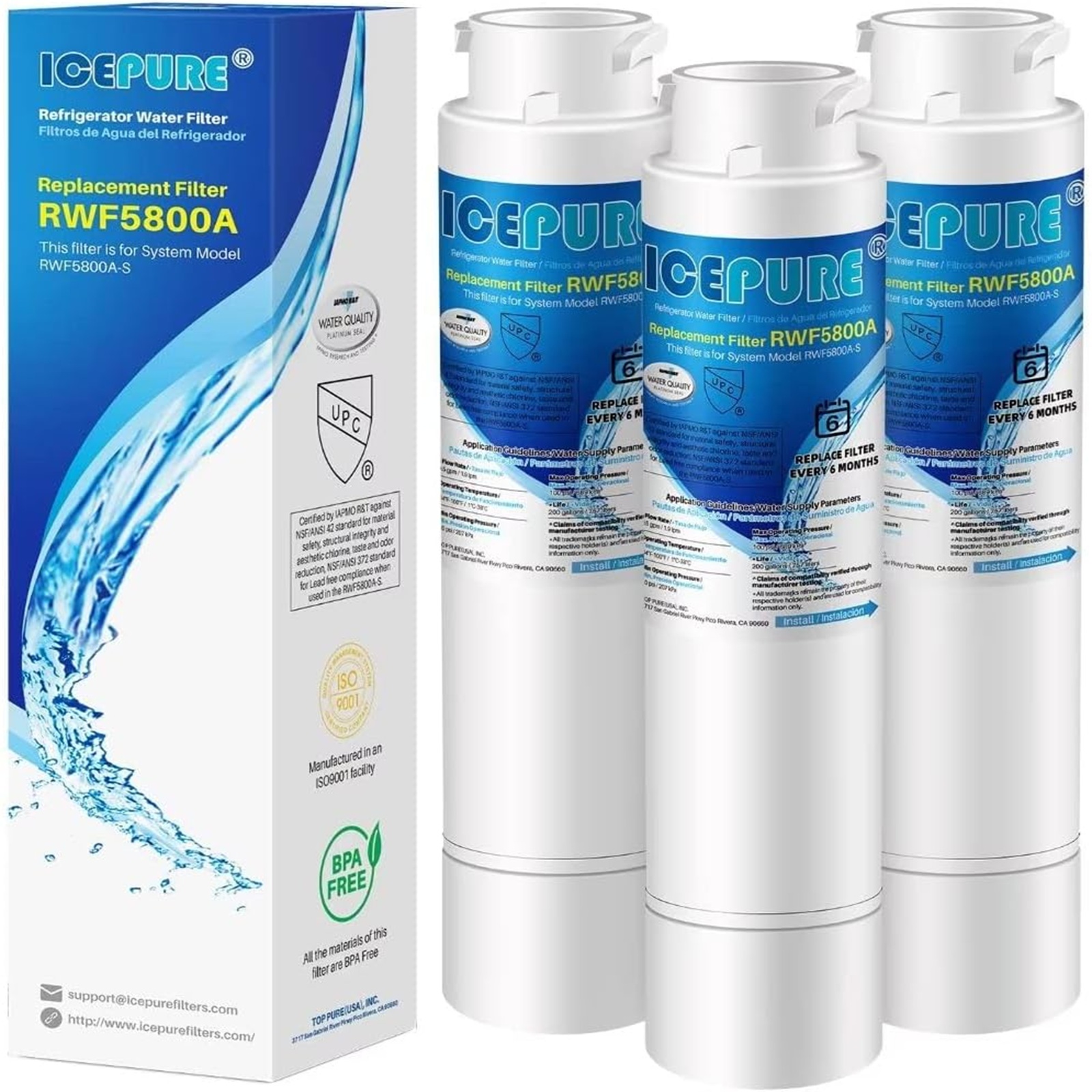 ICEPURE RWF5800A Refrigerator Water Filter Compatible with Frigidaire EPTWFU01, EWF02, Pure Source Ultra II, 3PACK