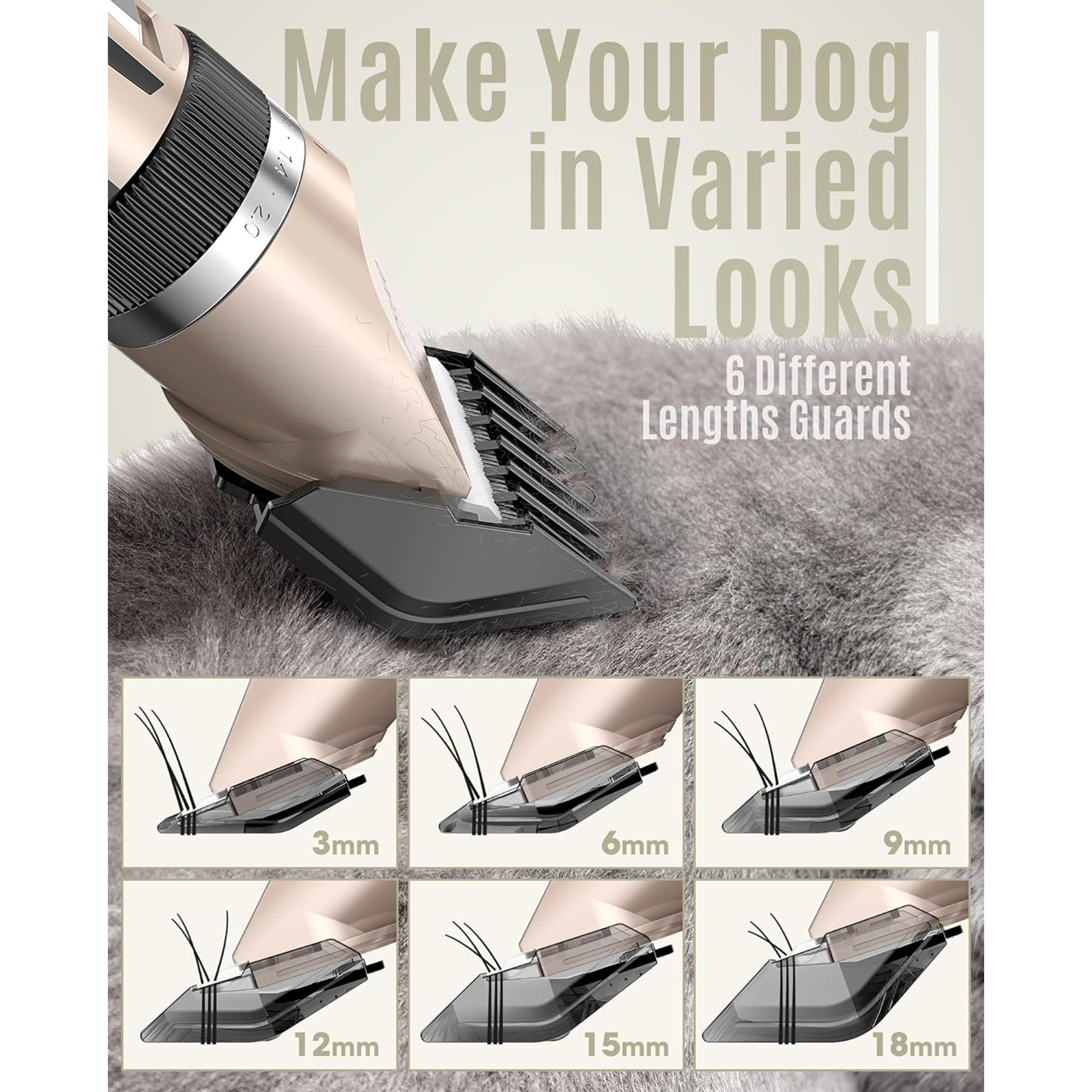 oneisall Dog Clipper Low Noise, Dog Grooming Kit with Rechargeable, Dog Shaver Cordless Electric Quiet Hair Clipper Set for Dog Cats Pets（Gold）