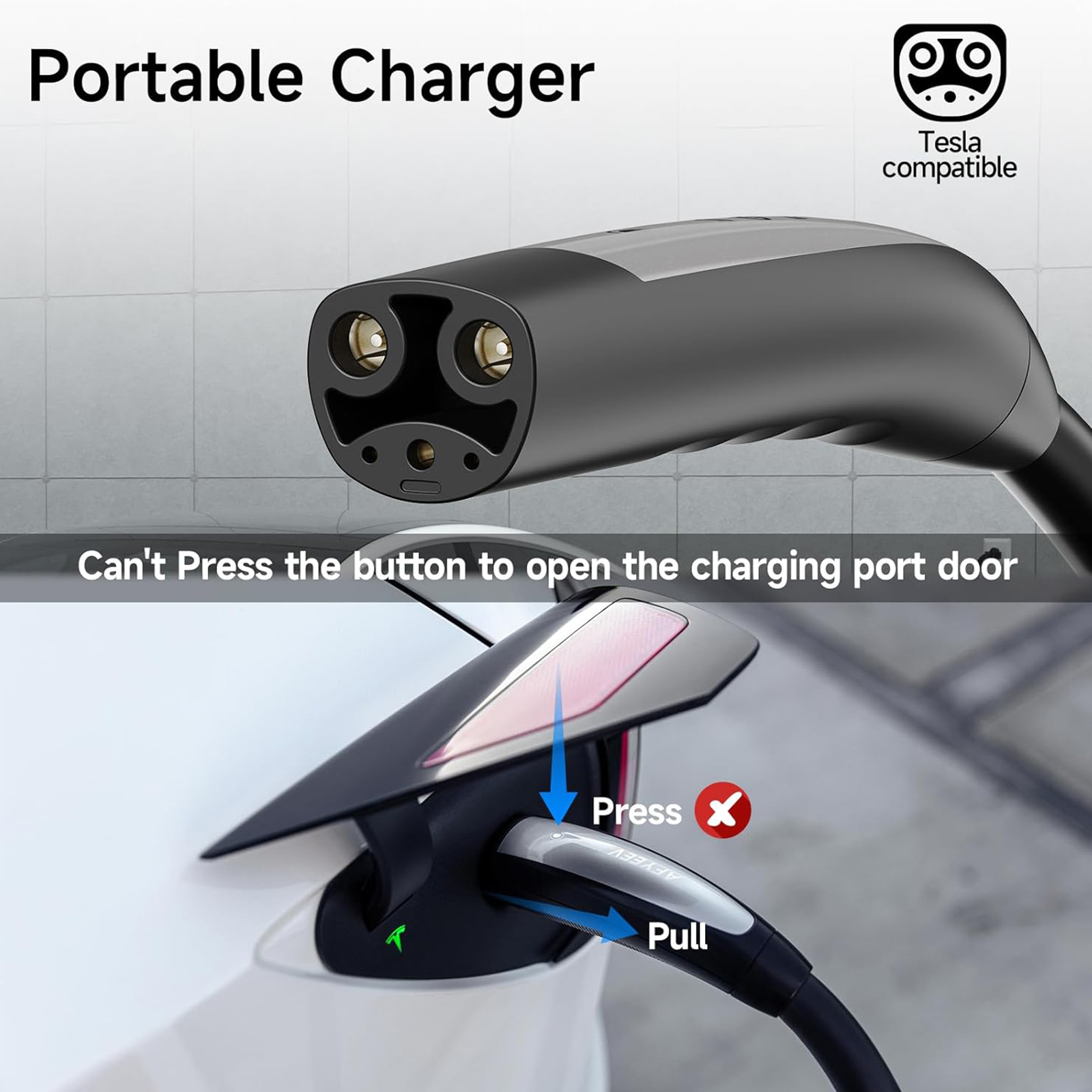 AFYEEV Level 1/2 Charger, 32A 110-240V WiFi/APP Enabled 25FT Cable Tesla Mobile Charger with NEMA 14-50P&5-15, Adjustable Current & Delay Charge Time, Home Charging for Tesla Model Y/3/S/X