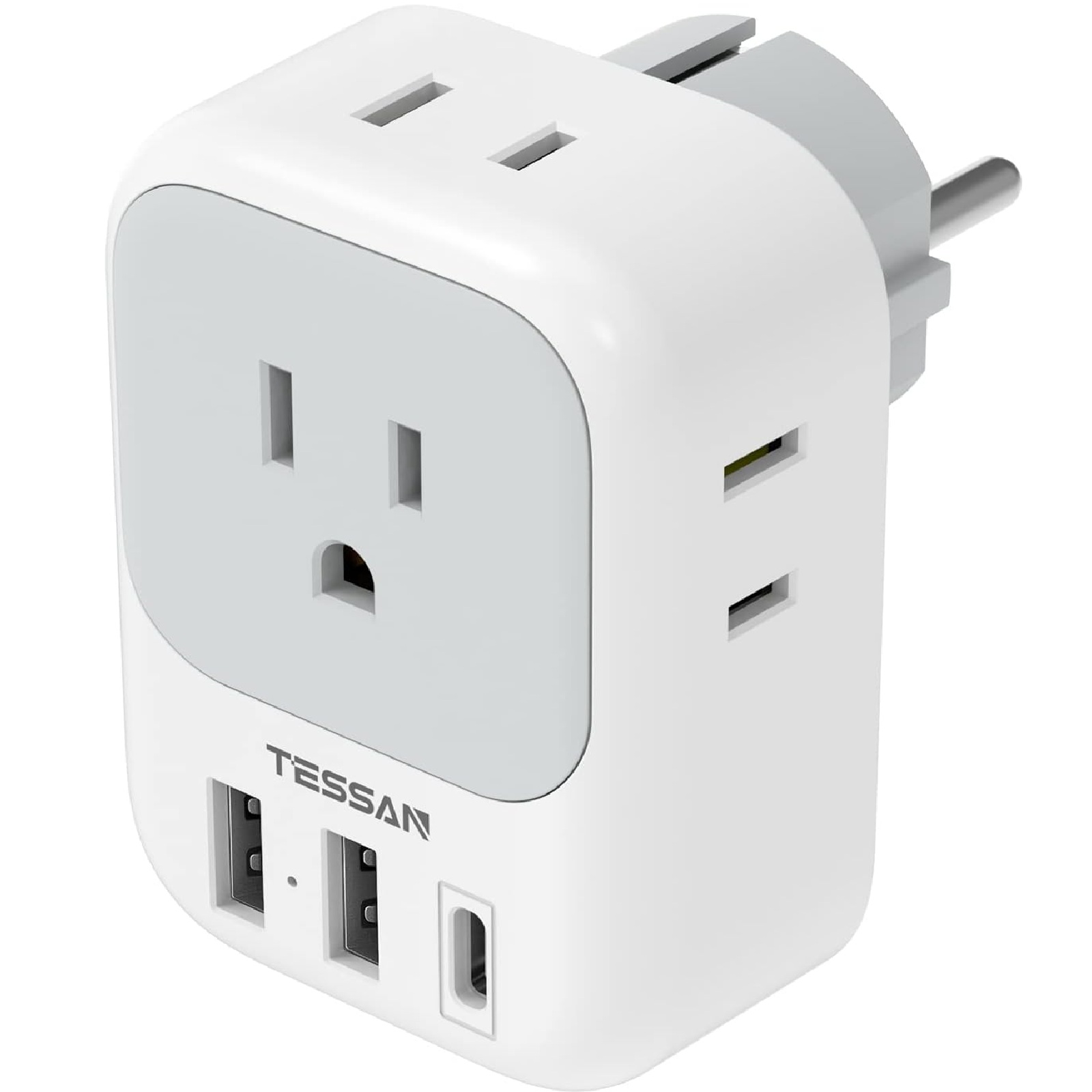 TESSAN Type E F Plug Adapter, Germany France Power Adapter with 3 USB Ports(1 USB C), 4 AC Outlets Travel Adaptor for US to Europe EU Spain Iceland Korea Greece Russia German French