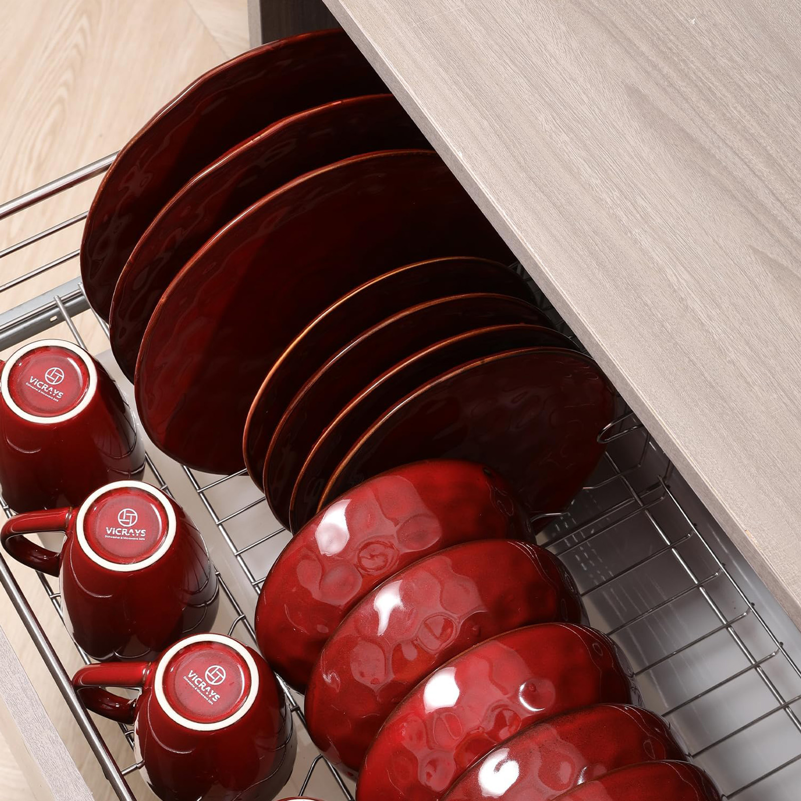 vicrays Ceramic Dessert Salad Plates, 8 Inch, Set of 6, (Cherry Red)