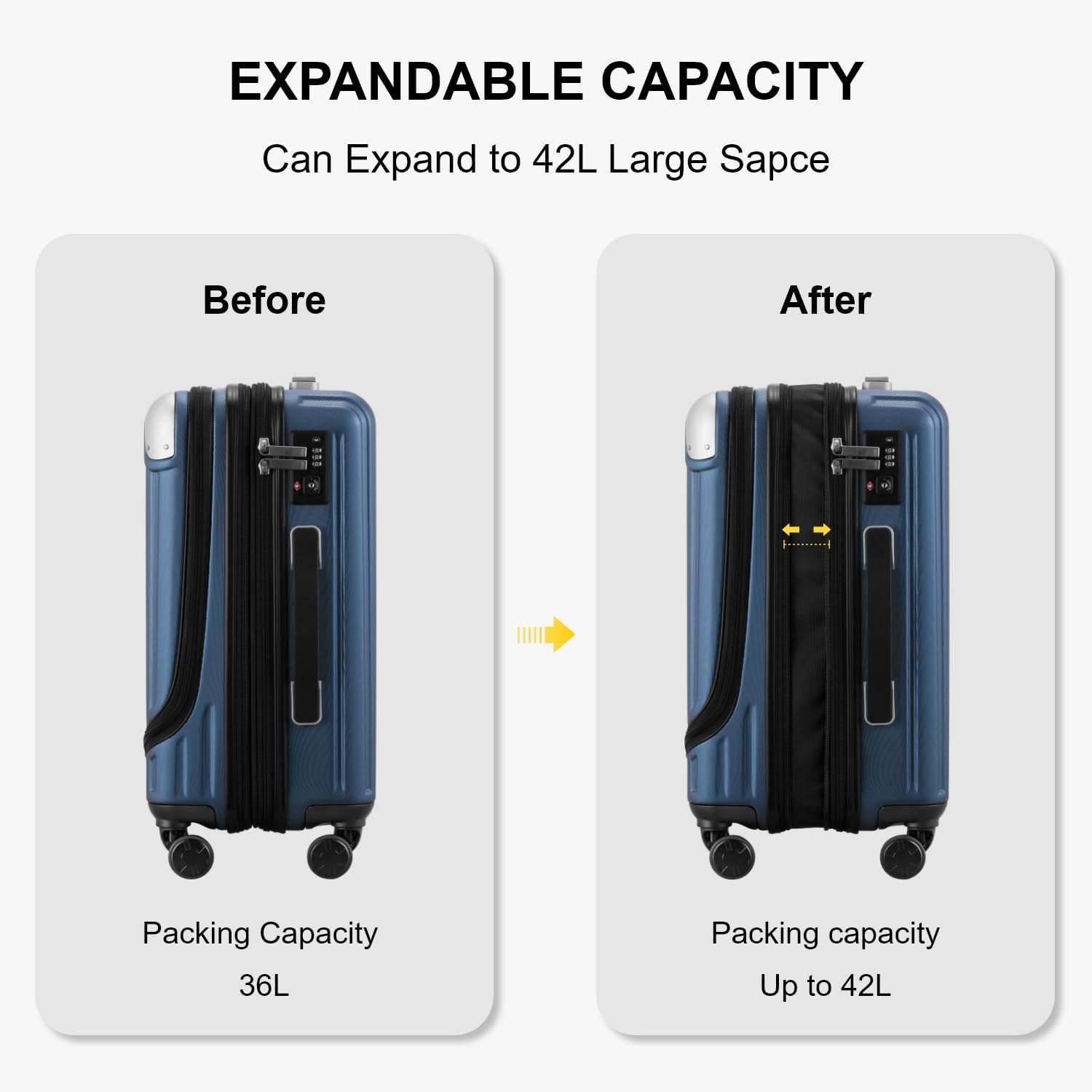 LEVEL8 Grace EXT Carry On Expandable Luggage, 20” Hardside Suitcase, ABS+PC with TSA Lock