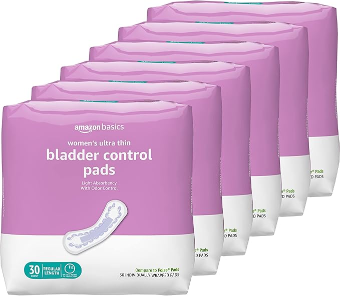 Amazon Basics Women's Incontinence Pads, Bladder Control & Postpartum, Light Absorbency, Unscented, 180 Count , (6 Packs of 30)
