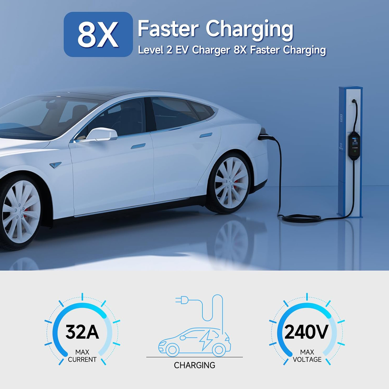 AFYEEV Level 1/2 Charger, 32A 110-240V WiFi/APP Enabled 25FT Cable Tesla Mobile Charger with NEMA 14-50P&5-15, Adjustable Current & Delay Charge Time, Home Charging for Tesla Model Y/3/S/X