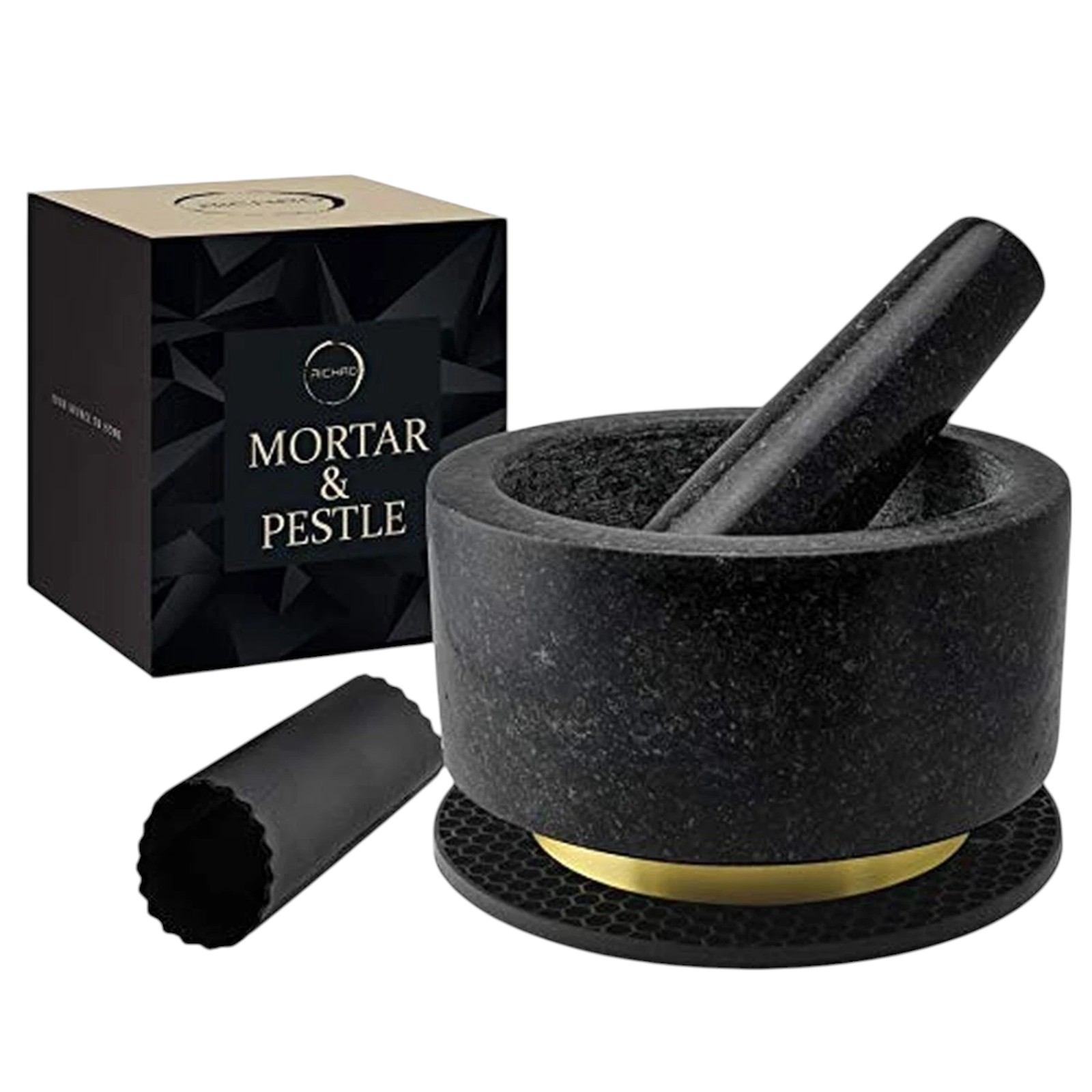 Mortar and Pestle Set 100% Natural Heavy Granite 5.5 inch 2 Cups Capacity
