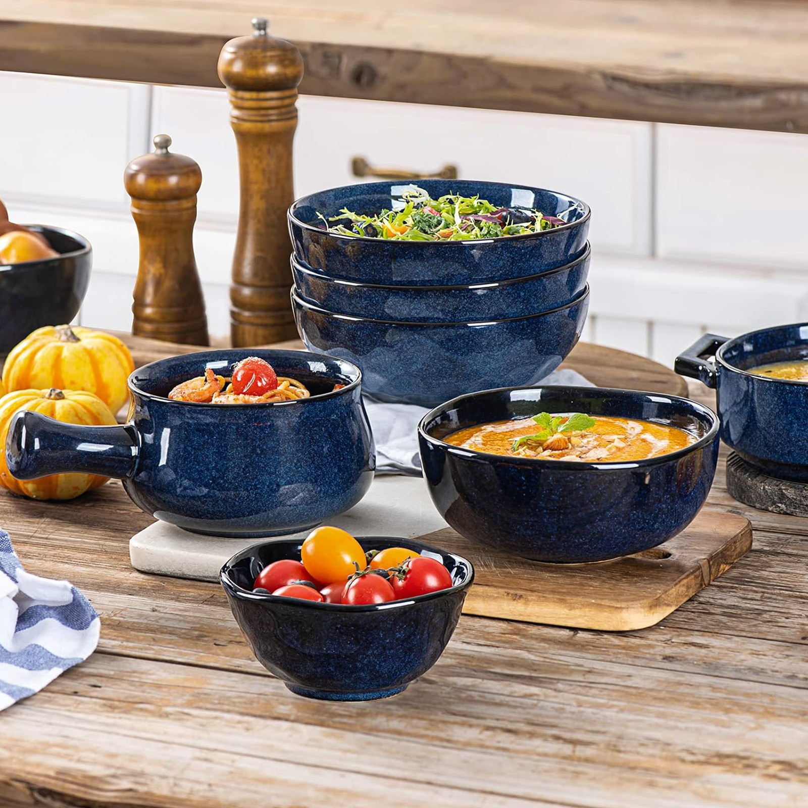 Vicrays Ceramic Cereal Bowls - 26 Ounce Porcelain Soup Set - Set of 6 (Blue)