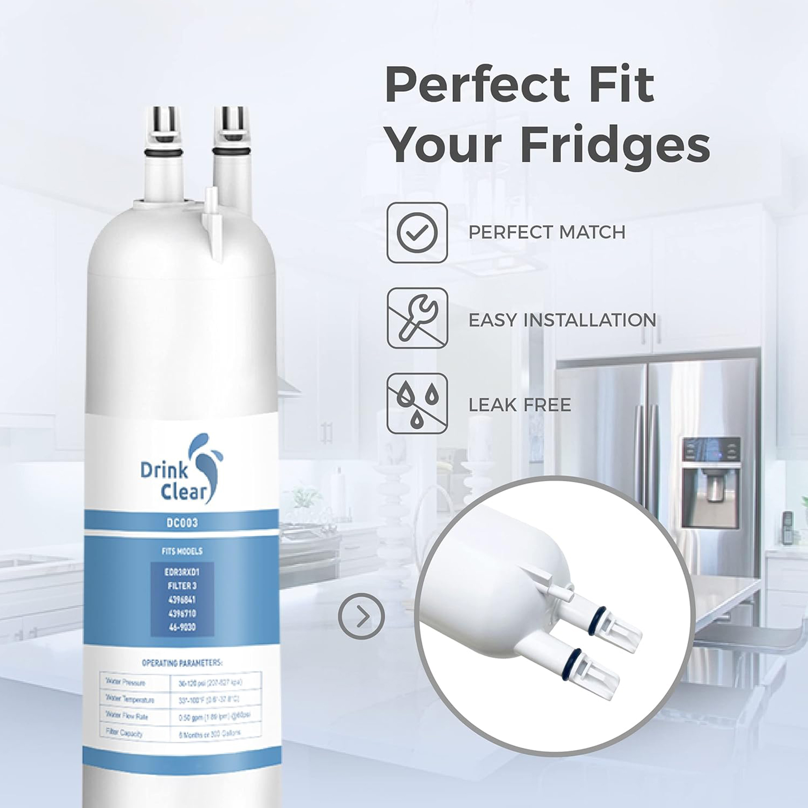 EDR3RXD1 Water Filter Replacement, Compatible with 4396841, Filter 3, 4396710, Kenmore 46-9083, 46-9030 Refrigerator Water Filter, 3 Packs