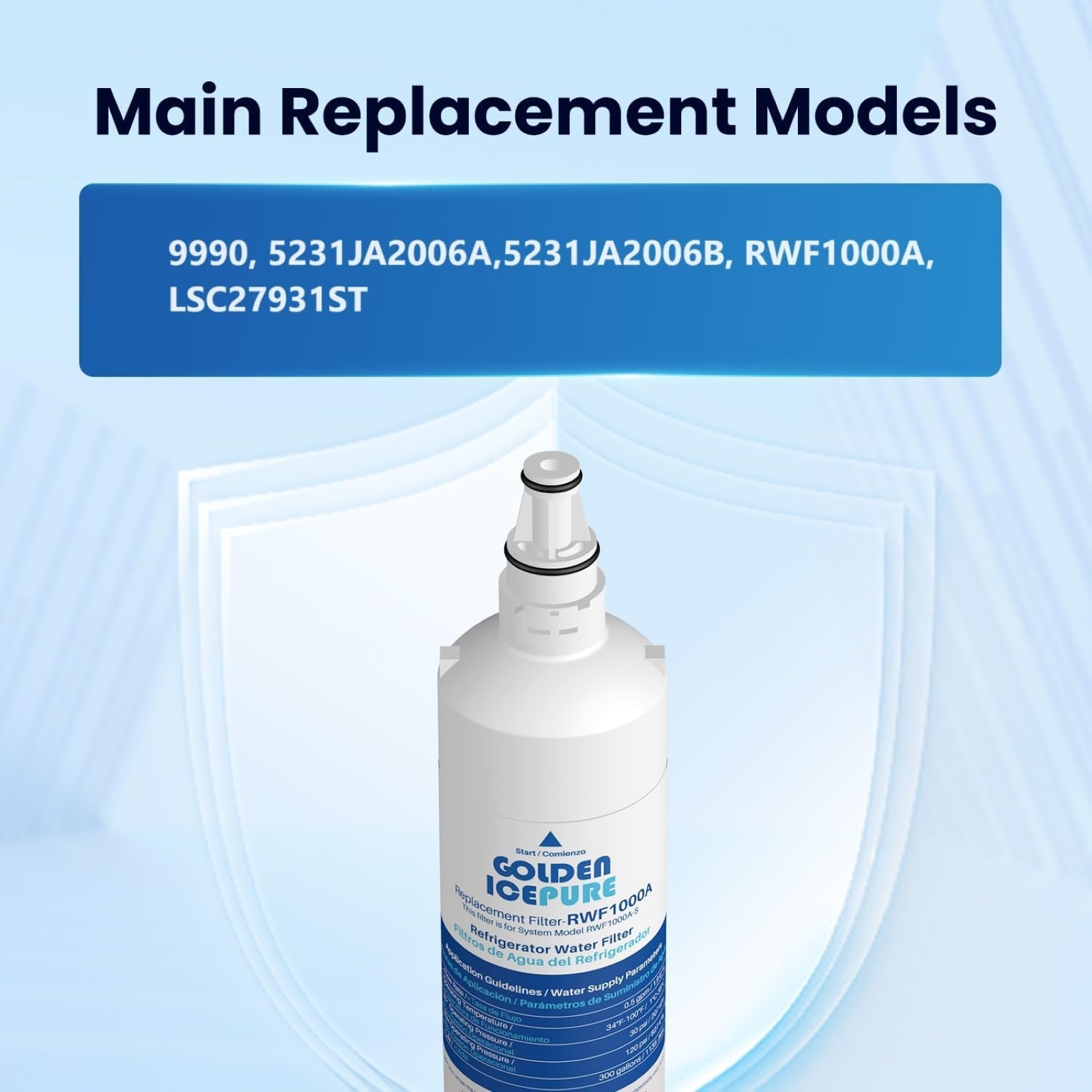 GOLDEN ICEPURE 5231JA2005A Replacement for LG LT600P, 469990, RFC1000A, WF300, FML-2 Refrigerator Water Filter 5231JA2006B, LFX25961SB, LSC27931ST, LFX25971ST, LRSC26925TT, LSC27990TT (3 PACK)