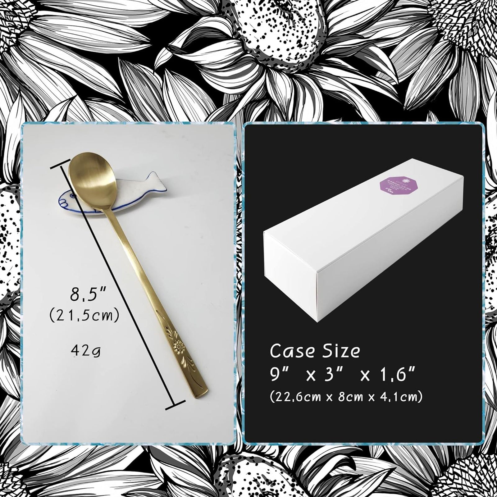 BALWOO 6 Pcs Korean Style Soup Spoon 8.5 inch Premium 304(18/10) Stainless Steel Dessert Spoons Dinner Spoon, Table Spoon, Rice Spoon Ice Cream Scoop (Sunflower, TITANIUM)