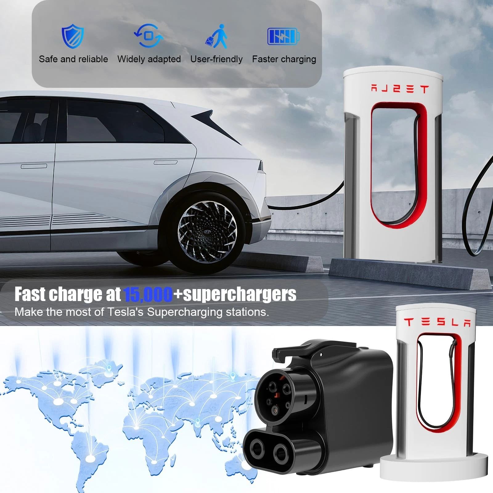 Tesla Supercharger Adapter, NACS to CCS Adapter, Fast Charge Your CCS1 EV at Tesla Superchargers, Electric Vehicle Fast DC Charging Adapter Compatible with for Ford, GM, Rivian, Volvo, Polestar