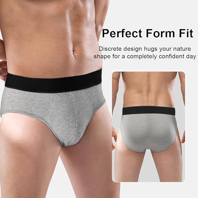 BATTEWA Men's Incontinence Underwear for Bladder Leakage 100mL Leakproof Briefs Cotton Urine Absorbent Protective Underwear, 2-Pack (Large, Darkgray)