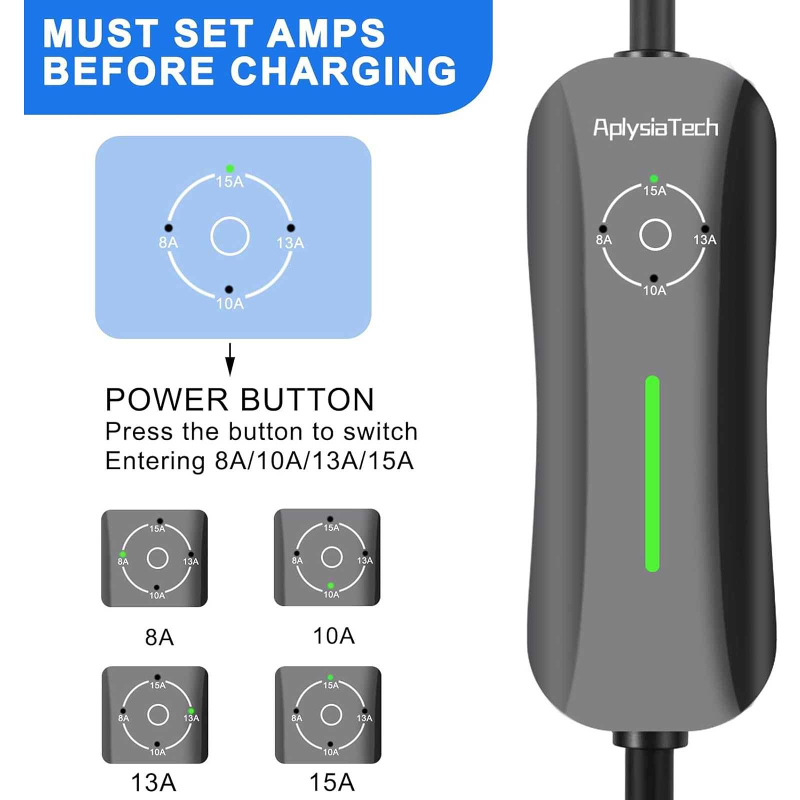 AplysiaTech Portable Tesla Charger Level 1, 15Amp 110V, 1.65KW Tesla Electric Vehicle Charger, 21Ft Extension Cord, Plug-in Electric Car Home Charging Station,Compatible with All Tesla Models X/Y/3/S