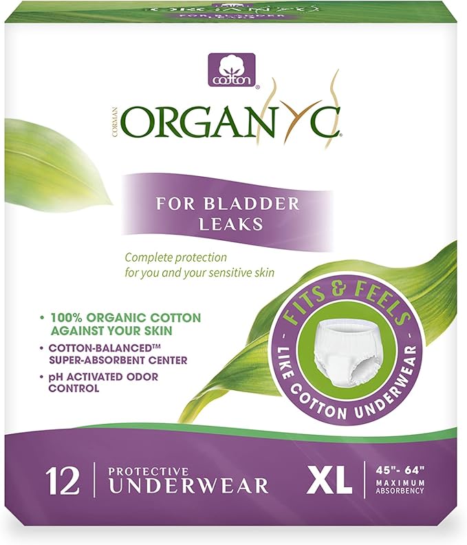 Organyc Bladder Control Underwear for Women - X-Large, 12 Count, Organic Cotton, No Leaks, No Odor, No Irritation